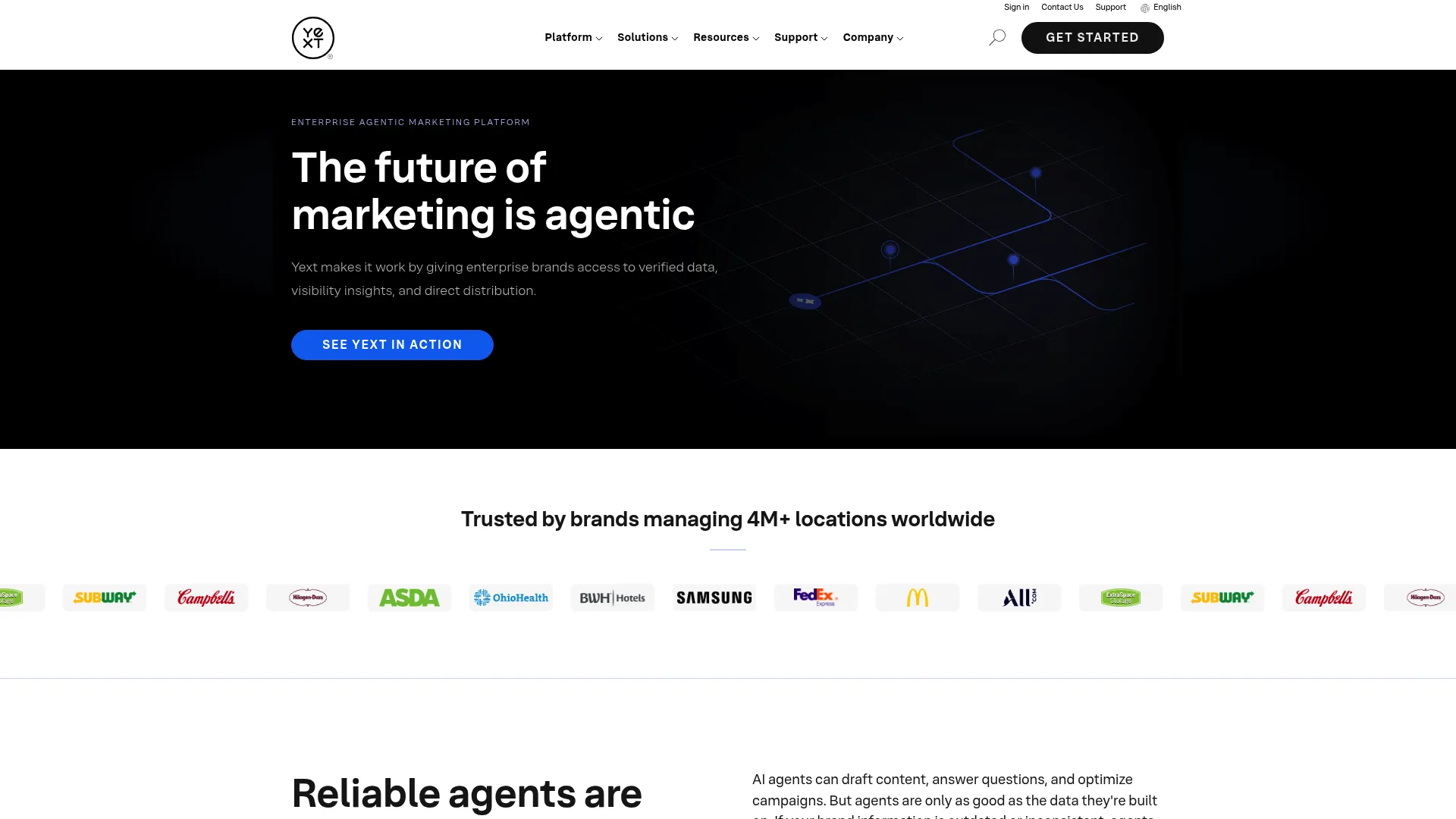 Yext enterprise listings and digital presence platform homepage