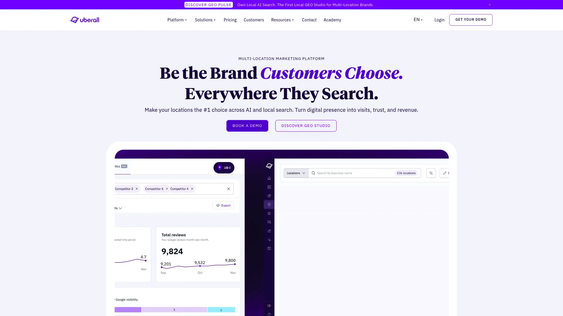 Uberall location marketing and listings platform homepage