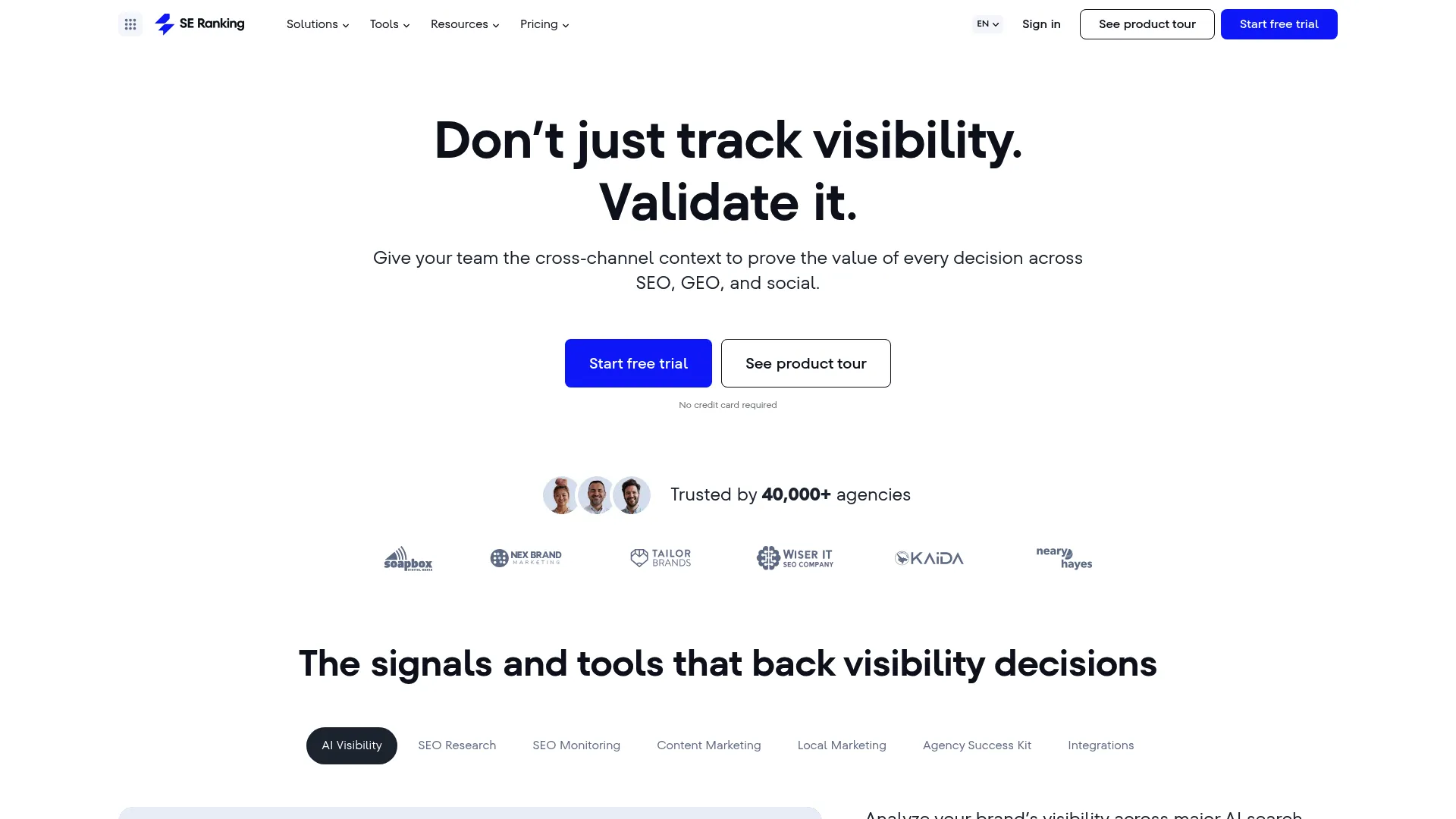 SE Ranking local SEO and rank tracking platform homepage