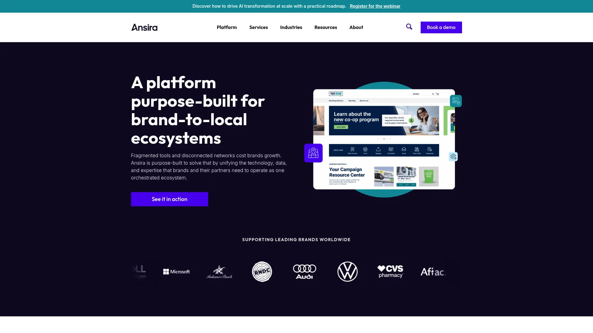 Ansira brand-to-local marketing technology platform homepage