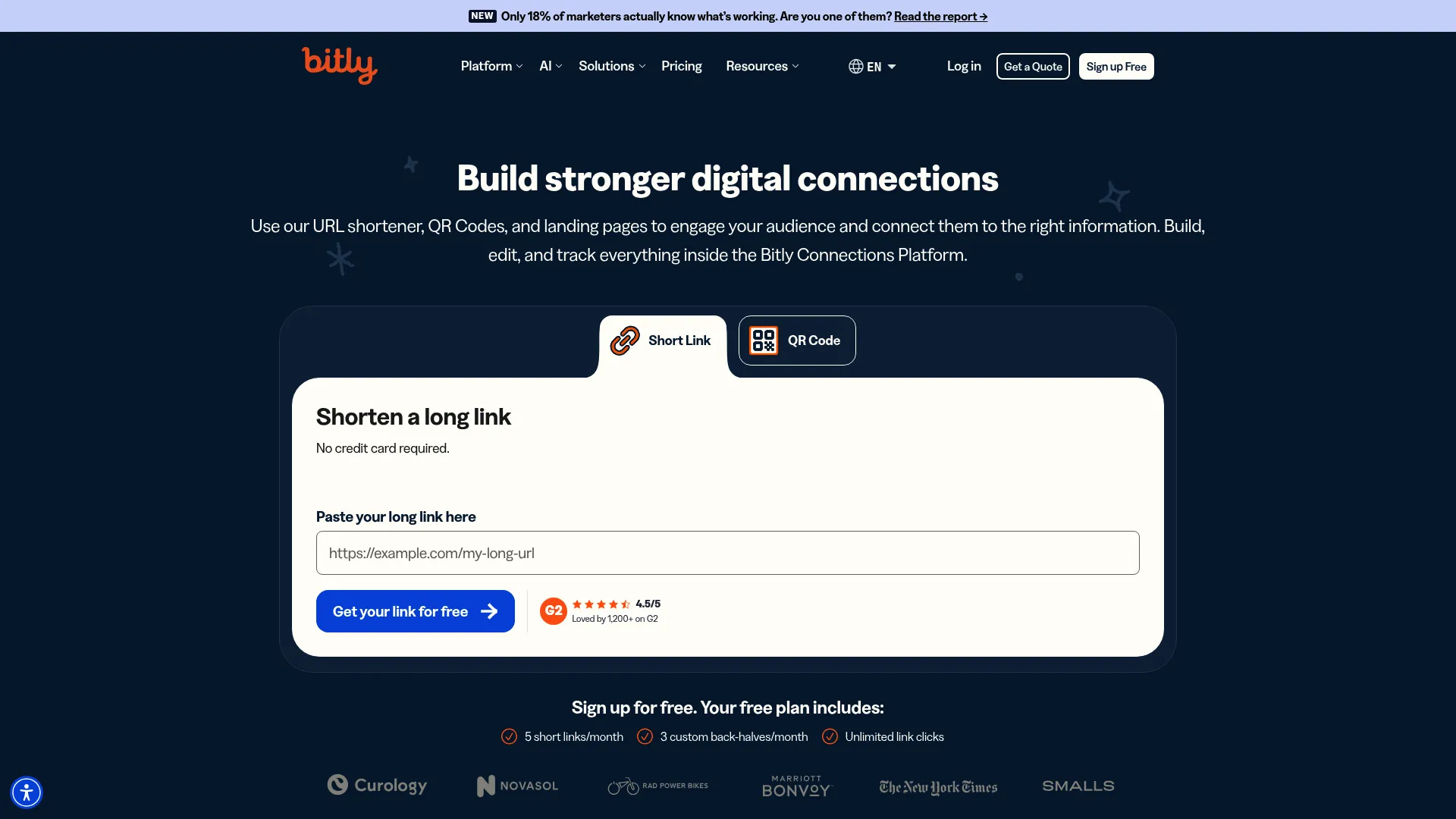 Bitly link management platform screenshot