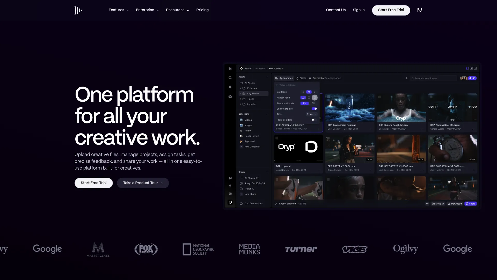 Frame.io homepage screenshot