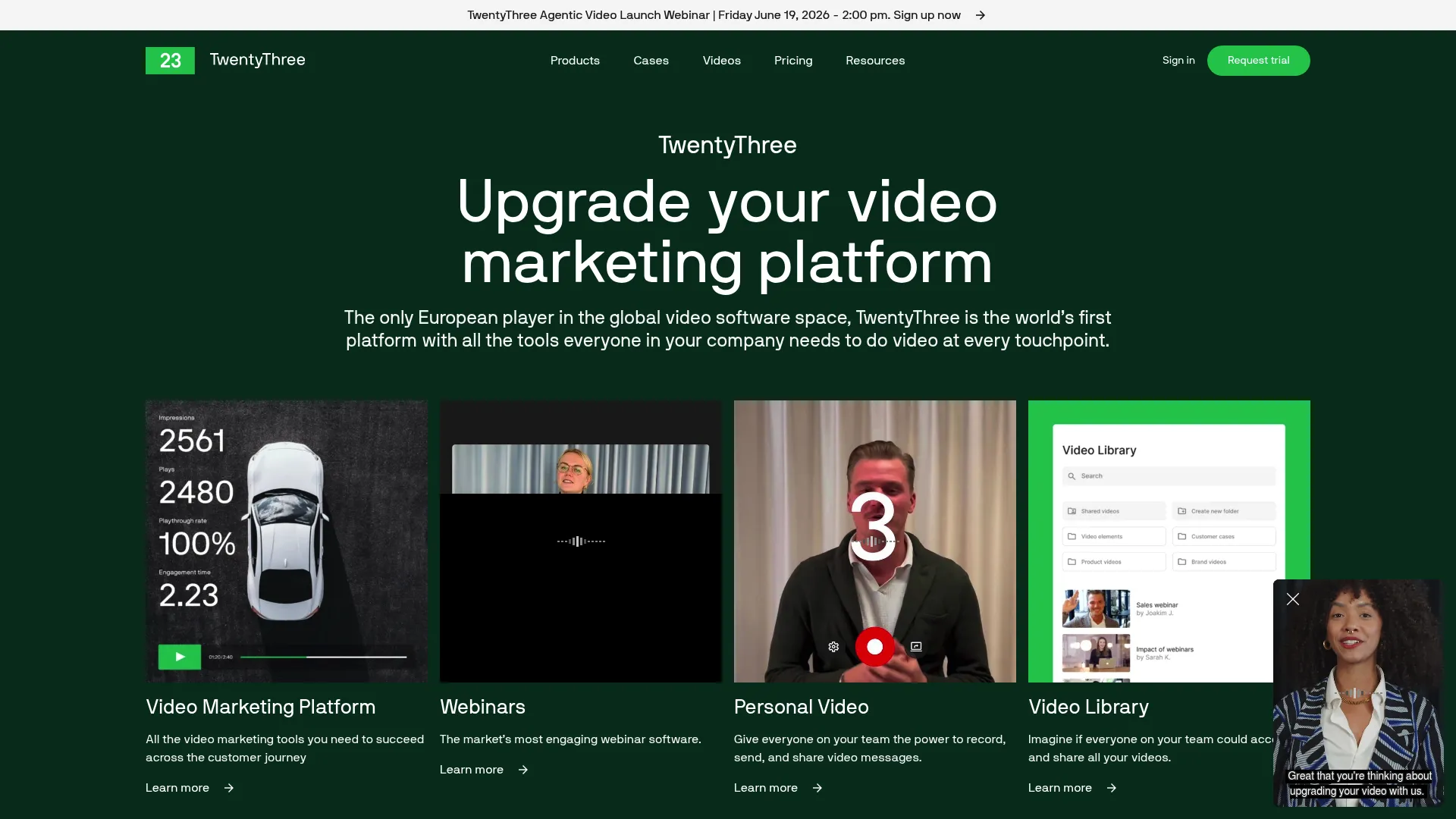 TwentyThree homepage screenshot