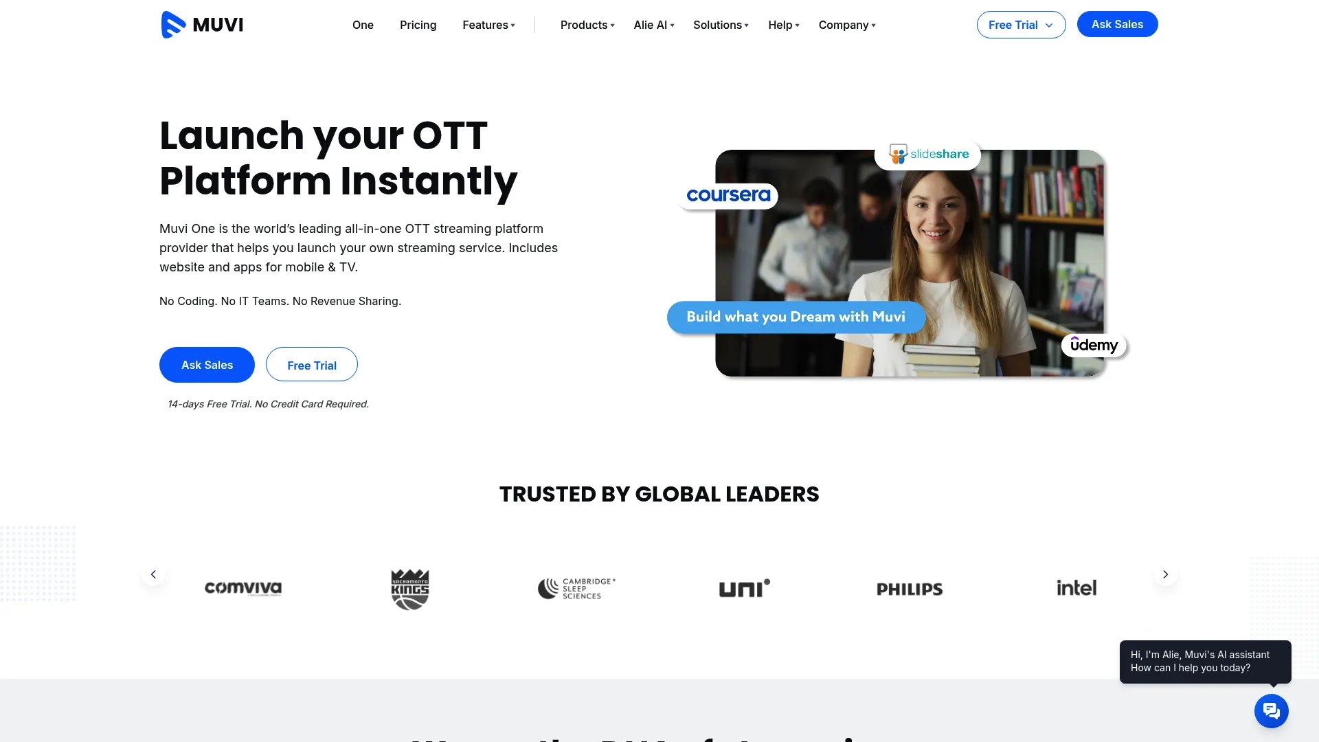 Muvi One homepage screenshot