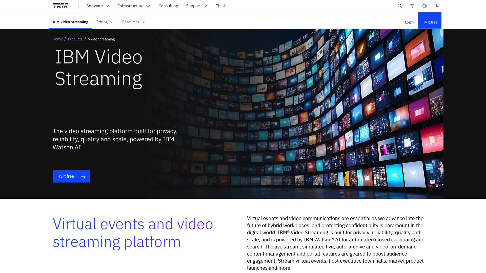 IBM Video Streaming homepage screenshot