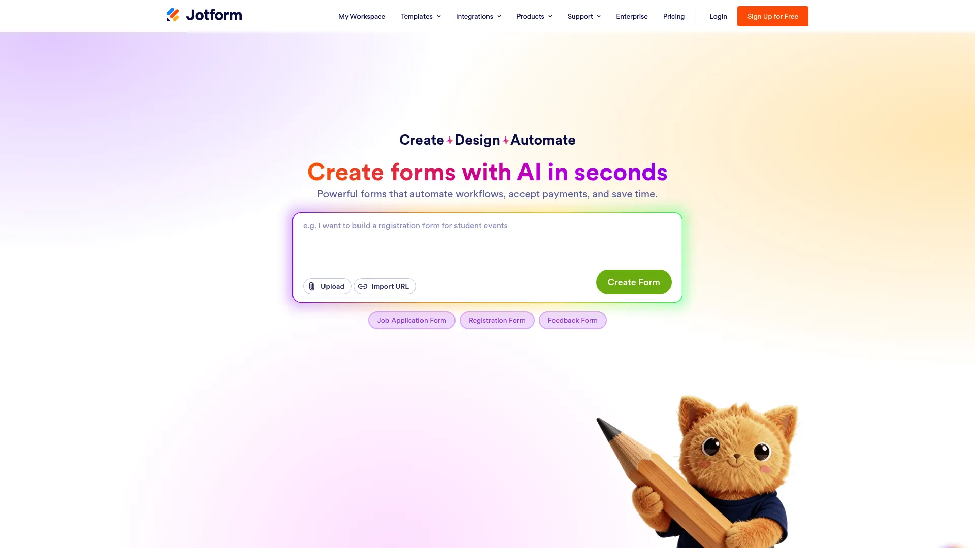 Jotform Enterprise form and workflow platform homepage