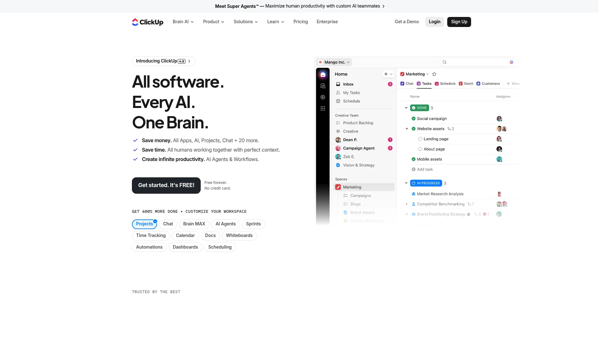 ClickUp all-in-one workspace with tasks and docs