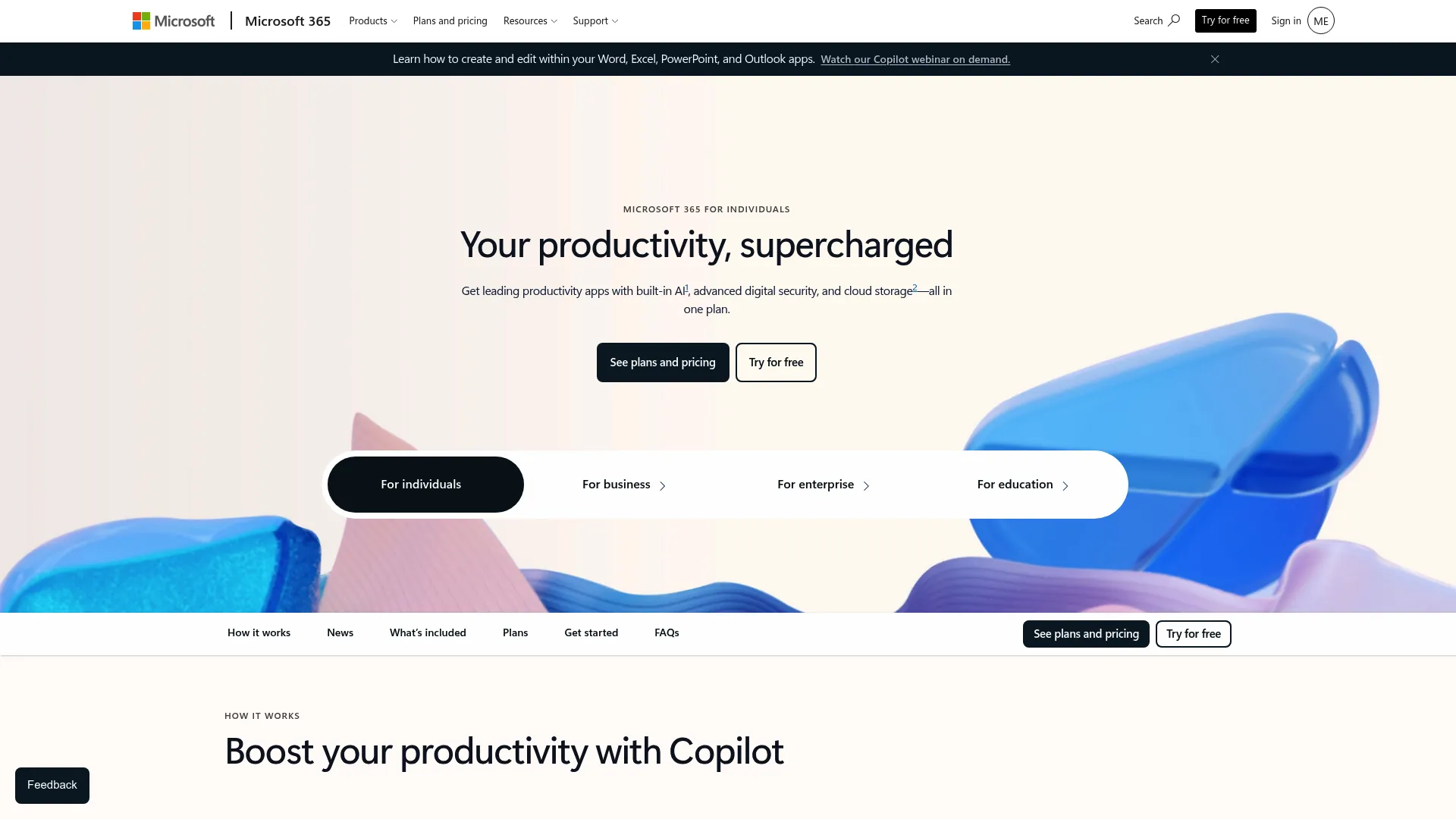 Microsoft 365 cloud collaboration suite homepage