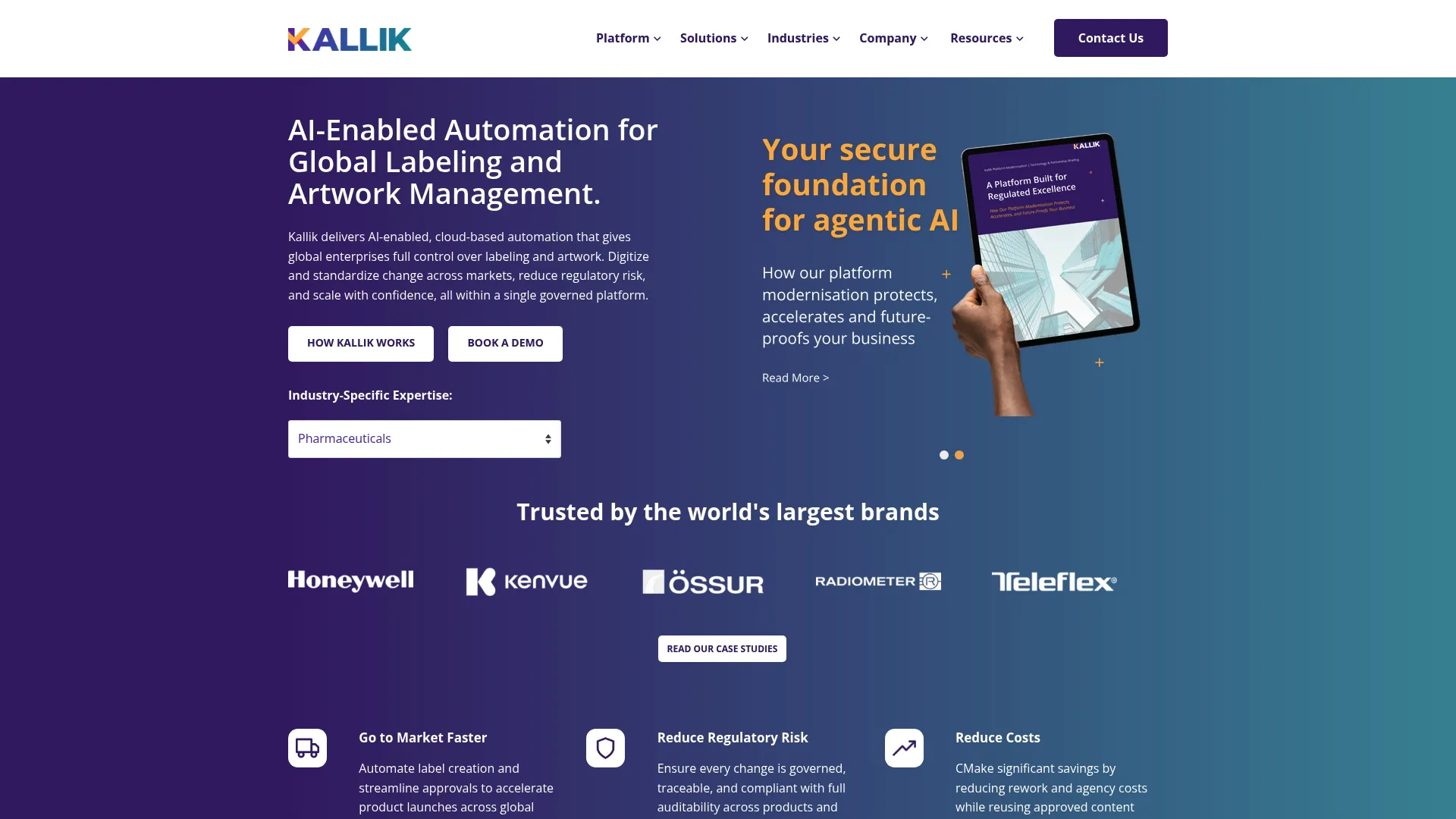 Kallik enterprise labeling and artwork management homepage