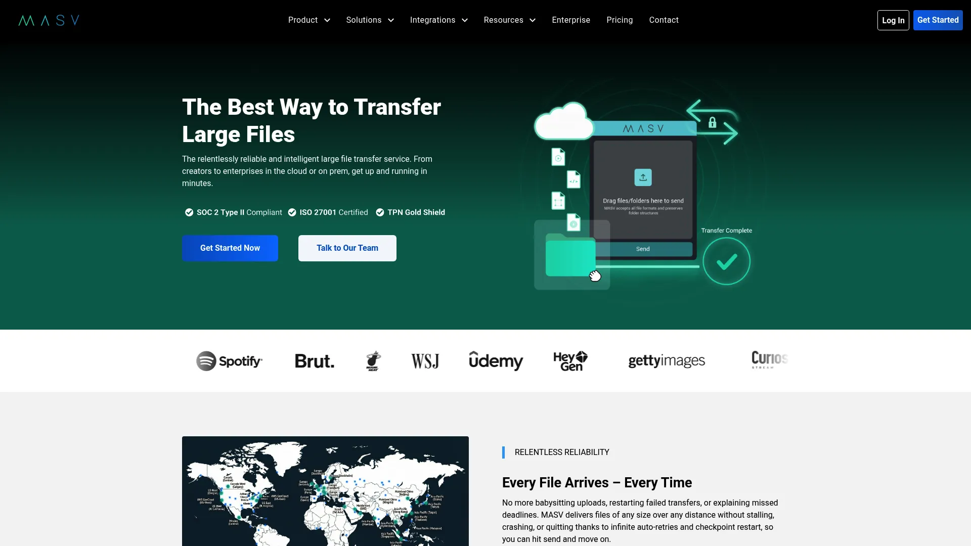 MASV large file transfer platform interface