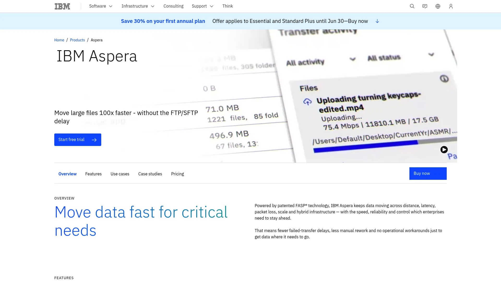 IBM Aspera on Cloud high-speed transfer interface