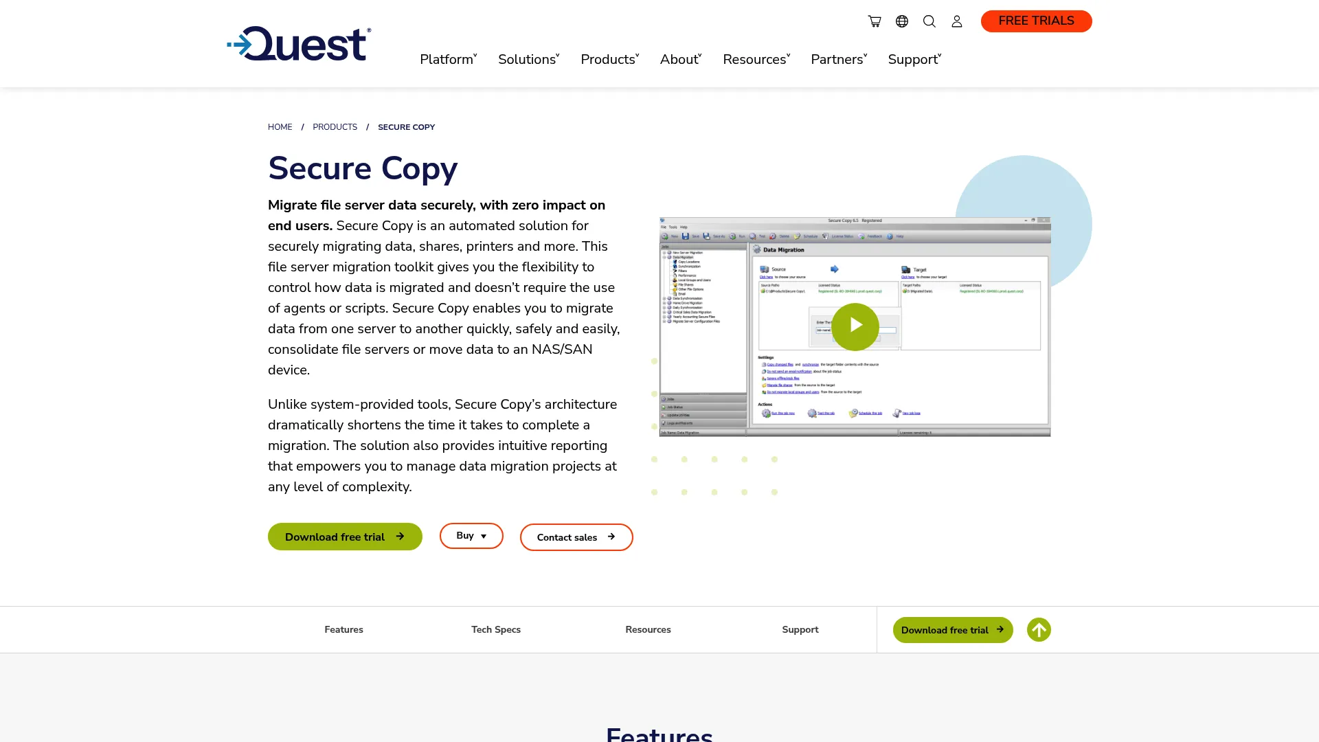 Quest Secure Copy file server migration interface