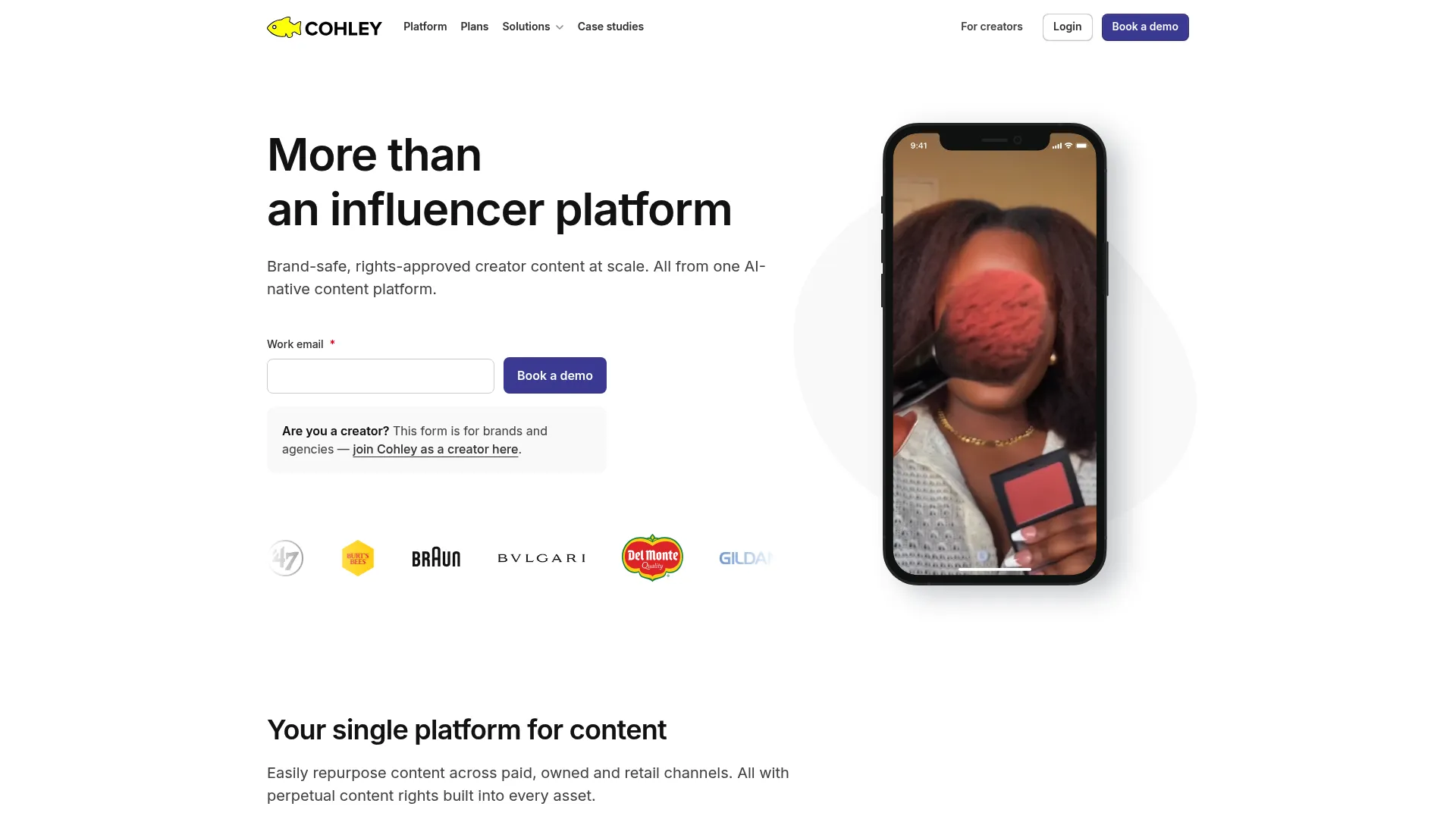Cohley UGC and creator content platform homepage