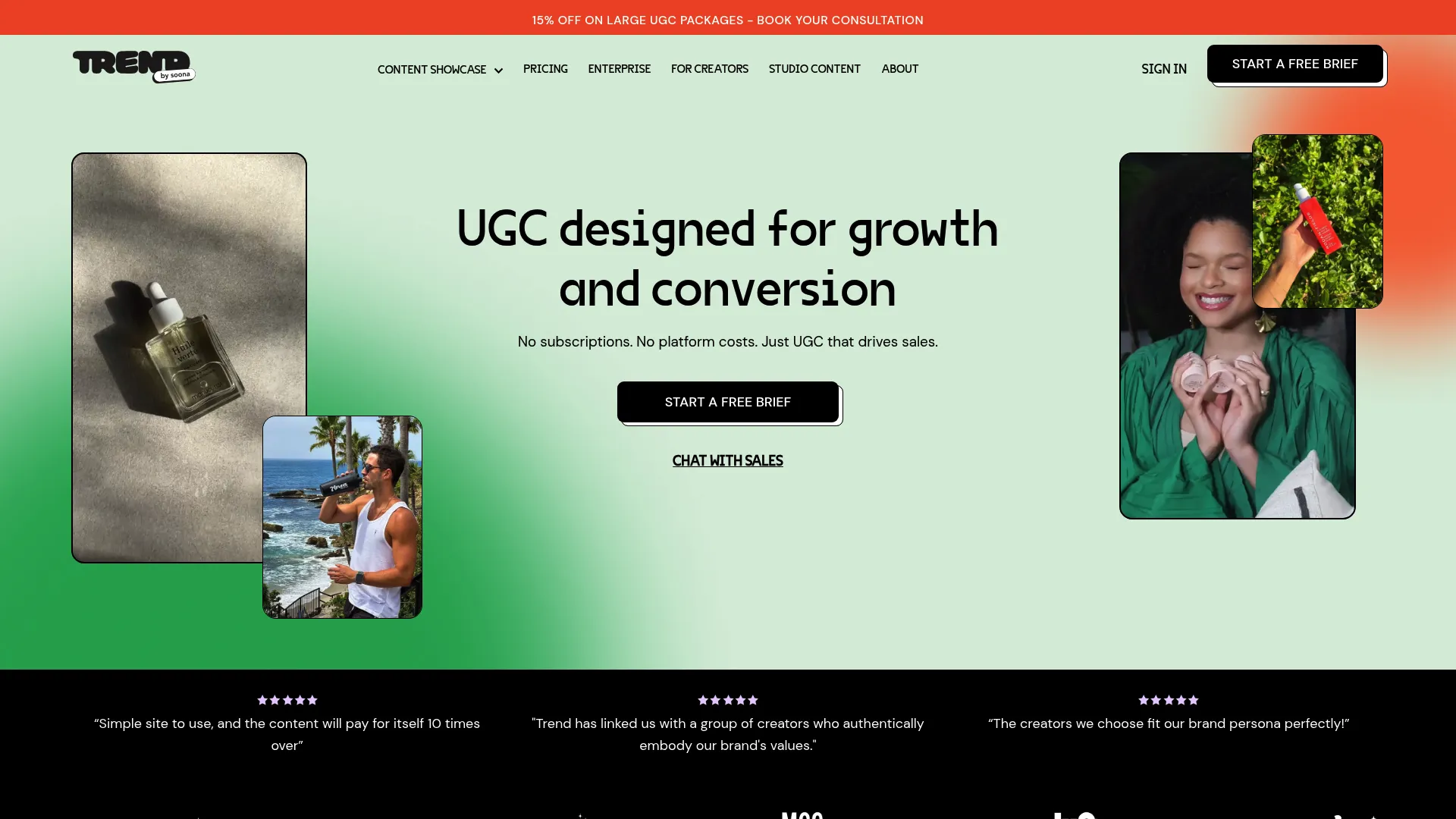 Trend UGC and creator content services platform homepage