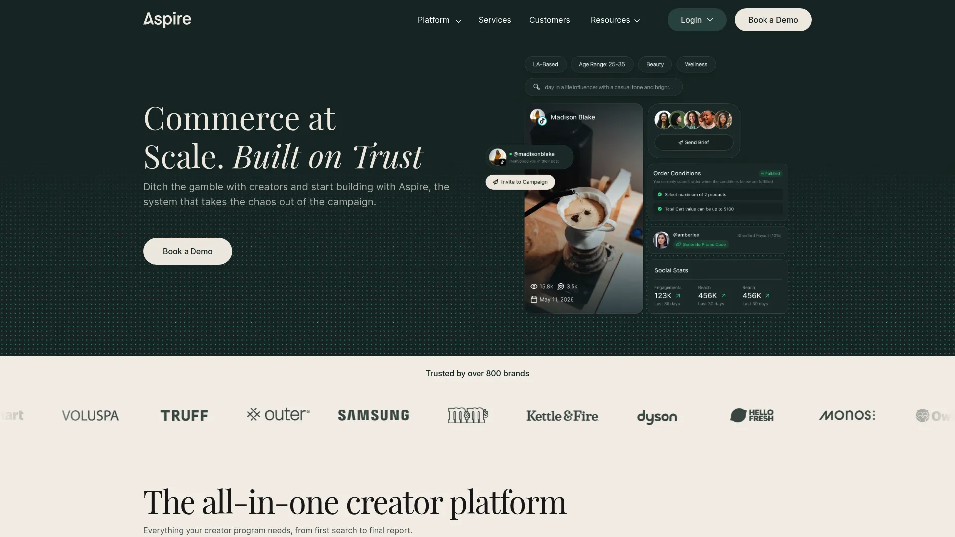 Aspire influencer and UGC platform homepage