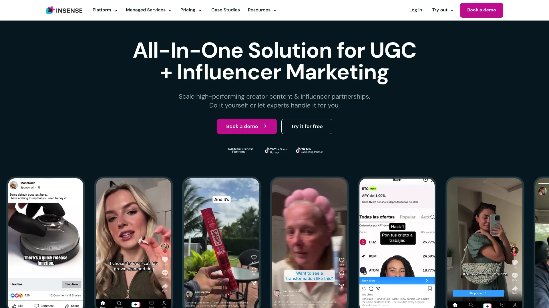 Insense UGC and influencer marketing platform homepage