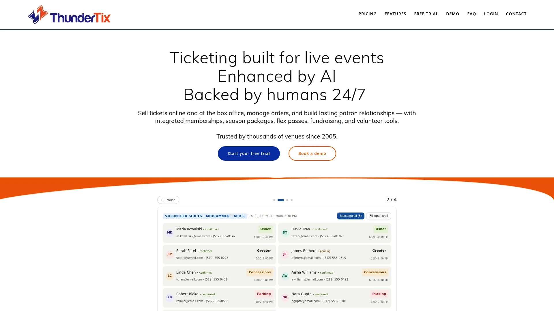 ThunderTix box office and venue management interface