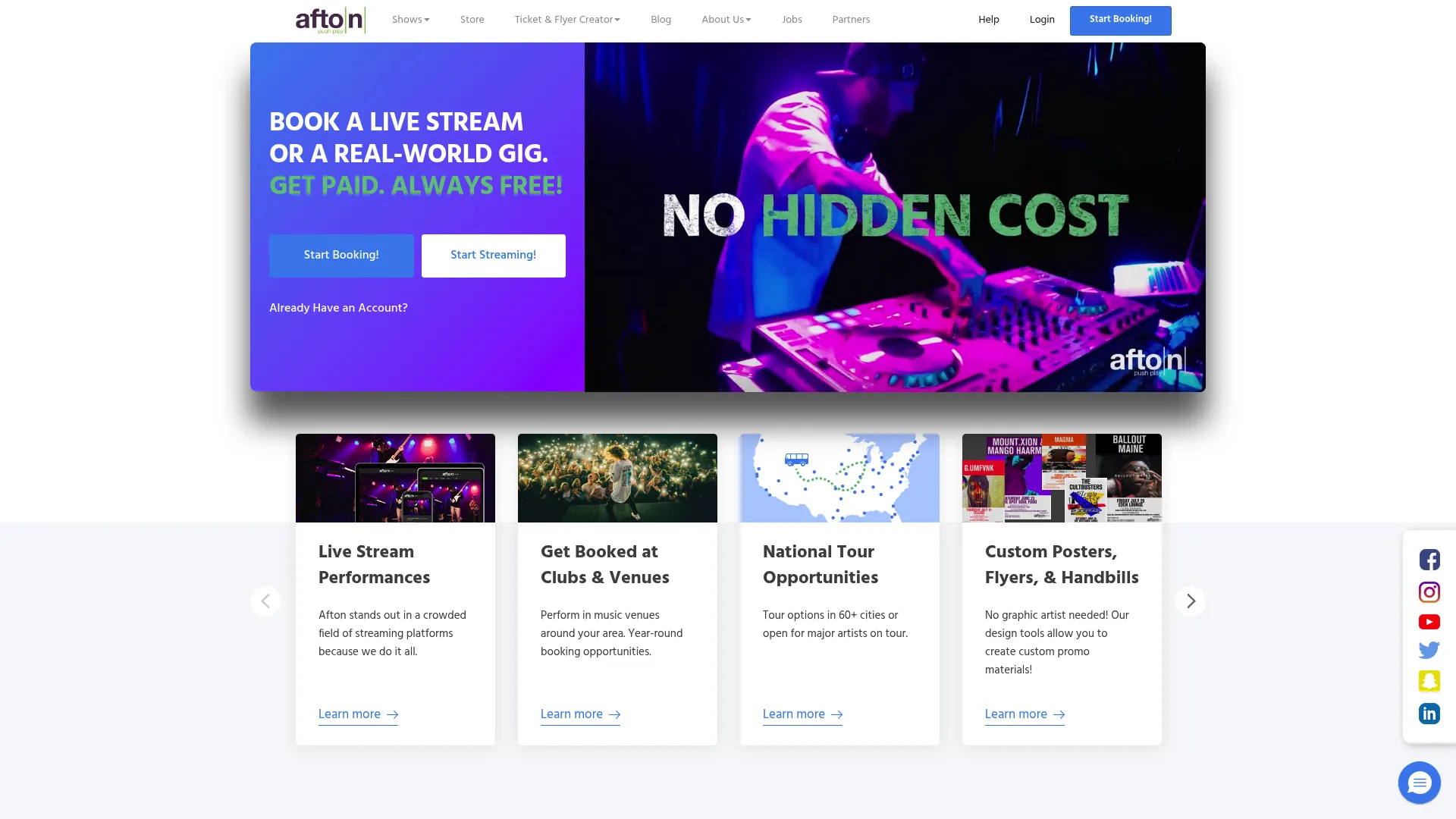 Afton Tickets concert and ticketing platform interface
