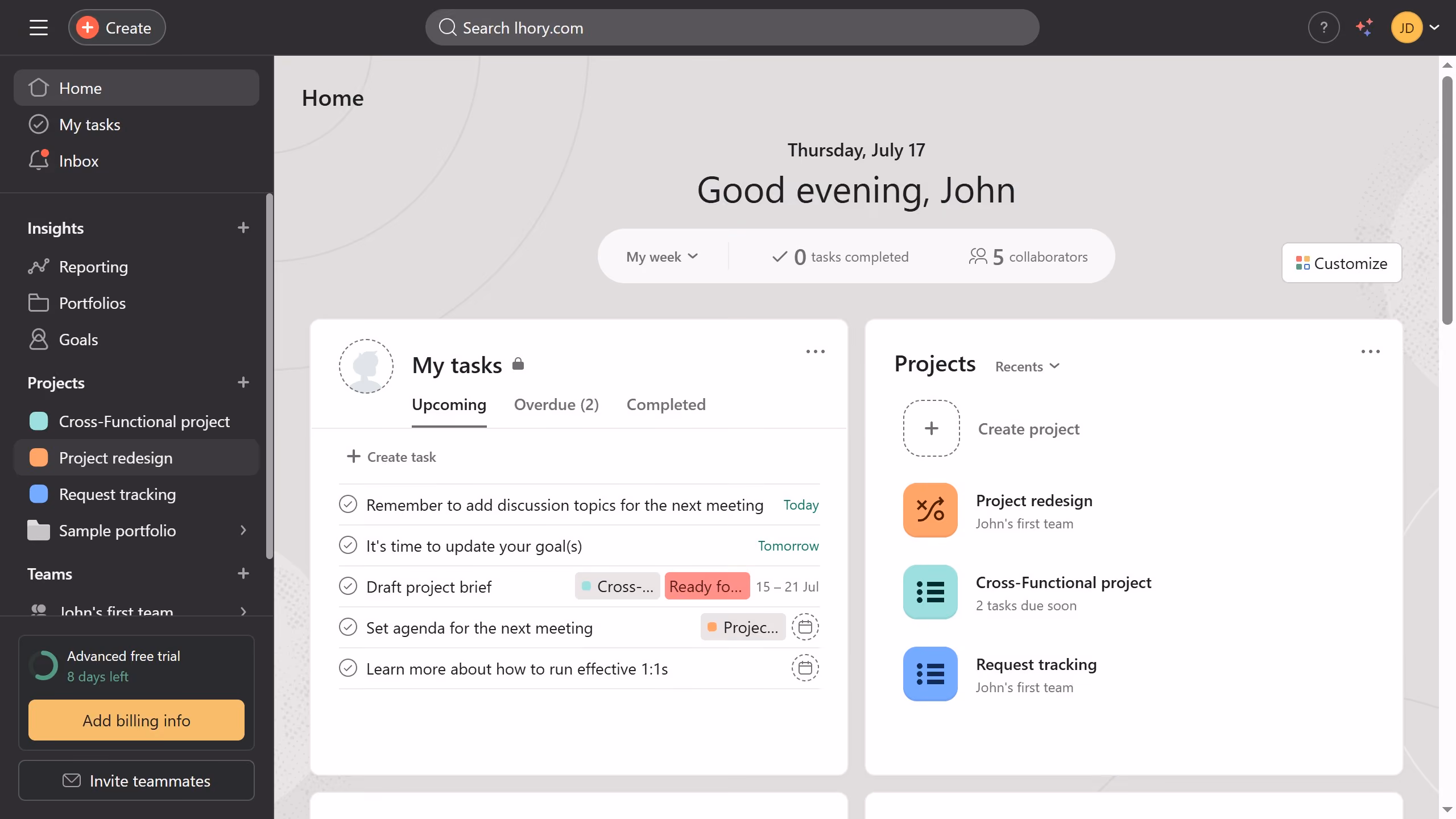 How to change projects color in Asana