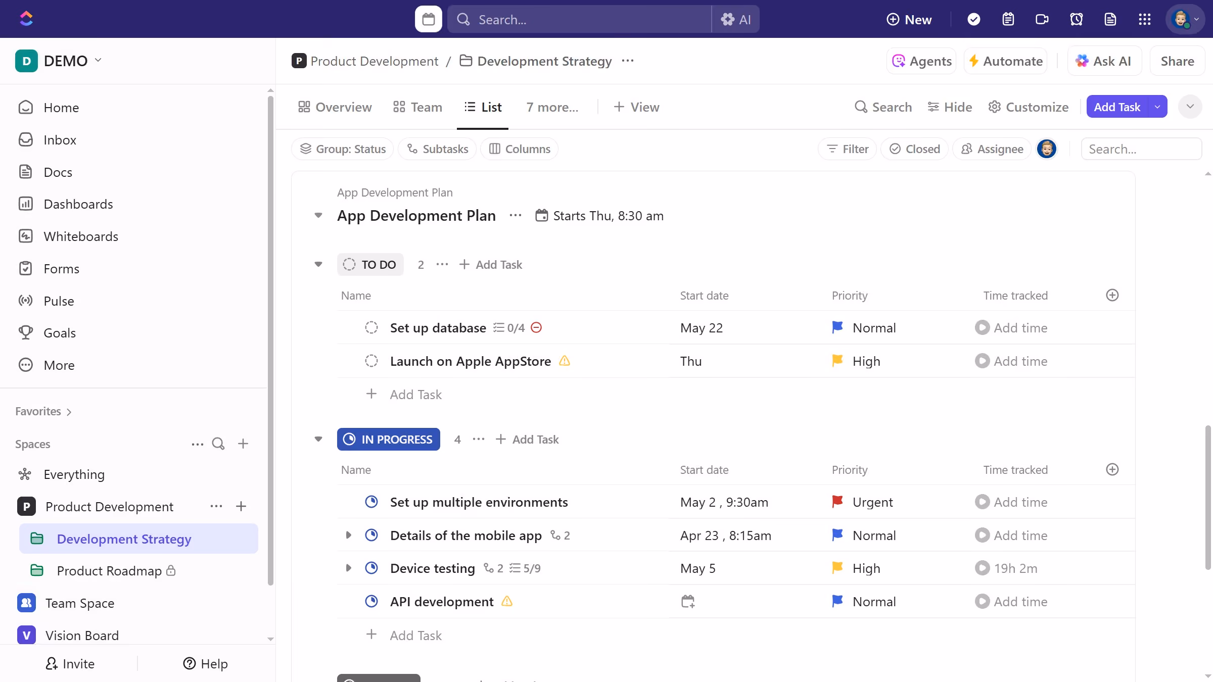 How to start a timer from List view in ClickUp