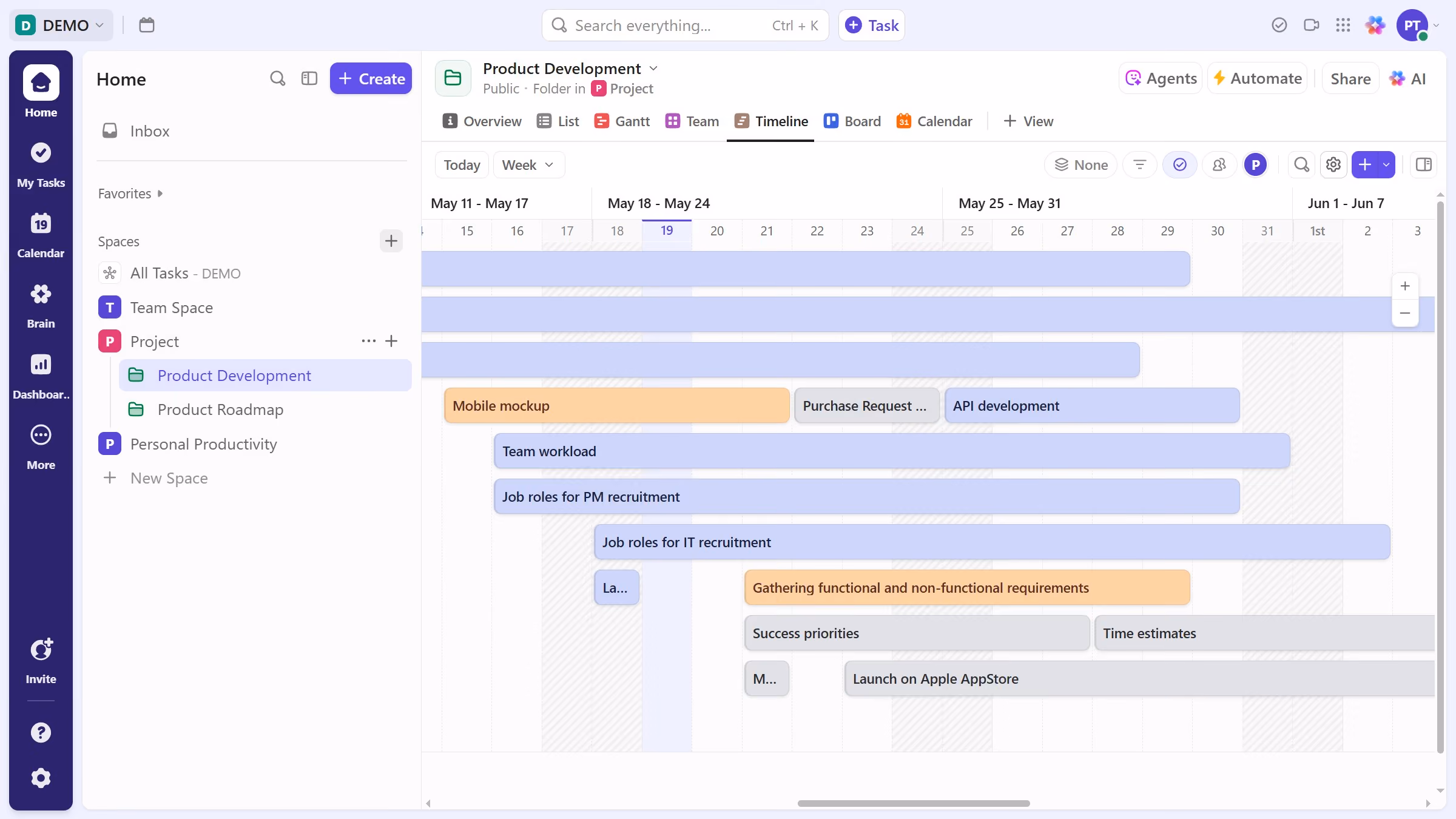 How to duplicate a Timeline view in ClickUp