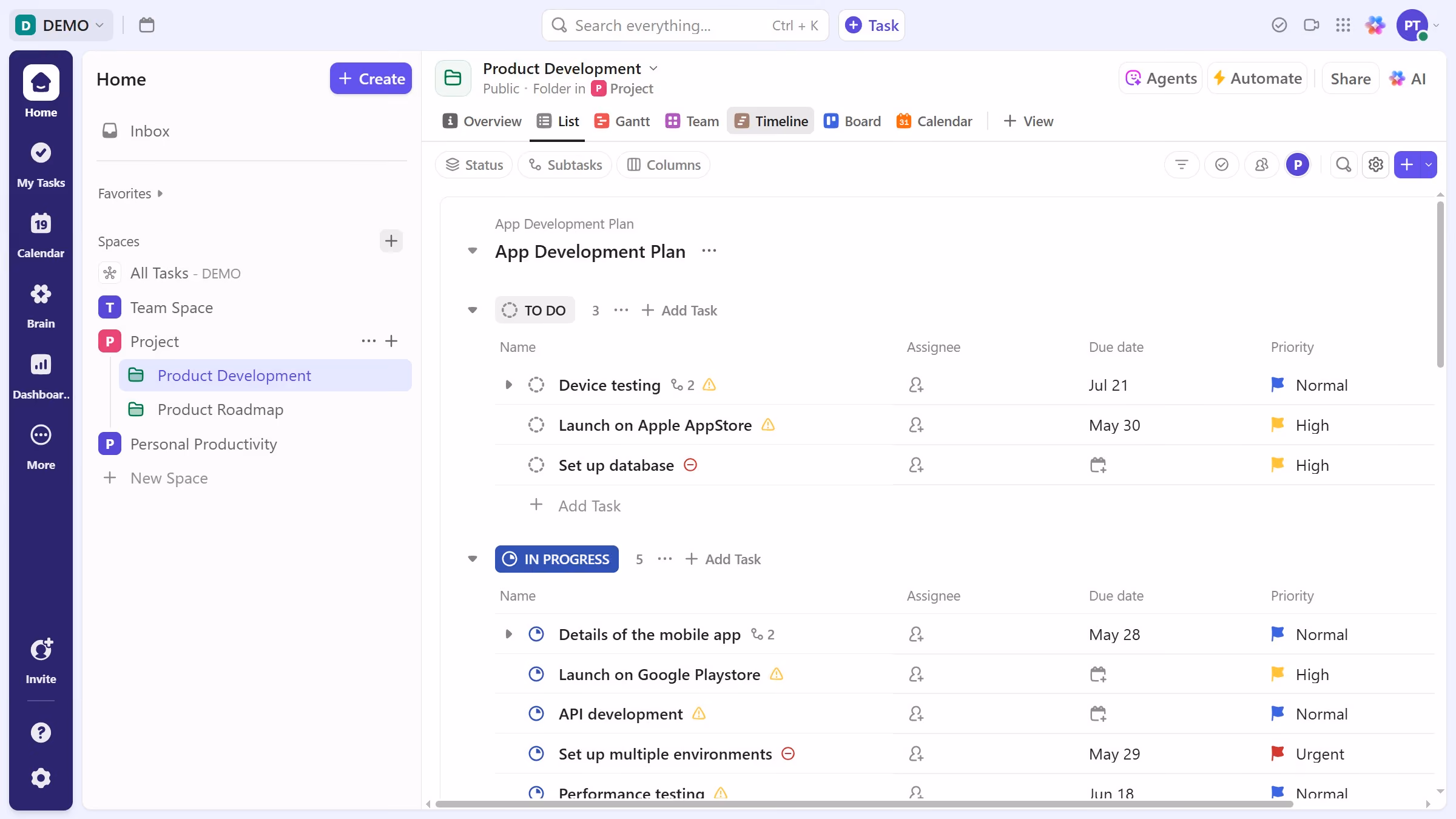 How to add a task to Timeline view in ClickUp