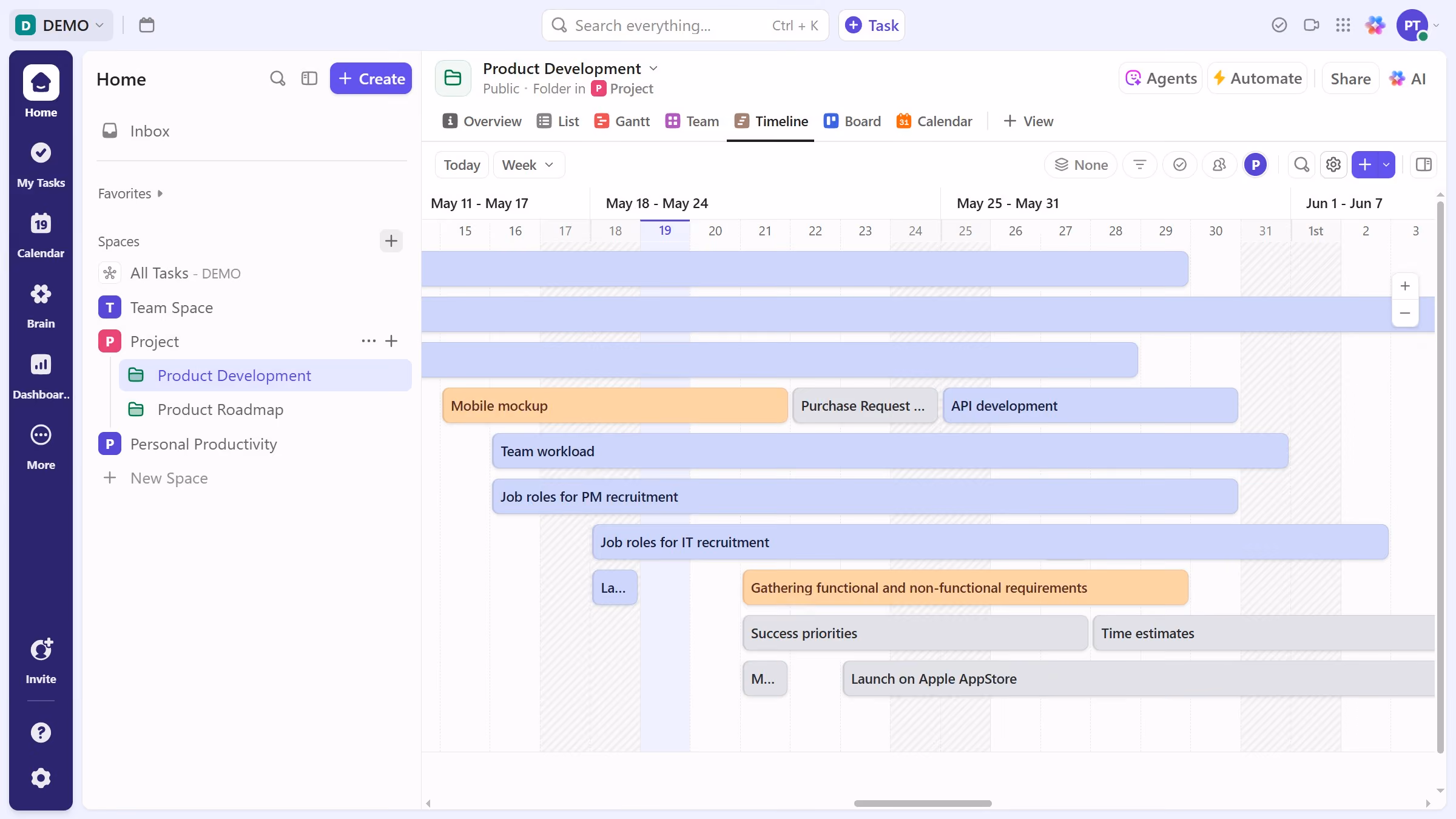 How to hide or show closed tasks in Timeline view in ClickUp