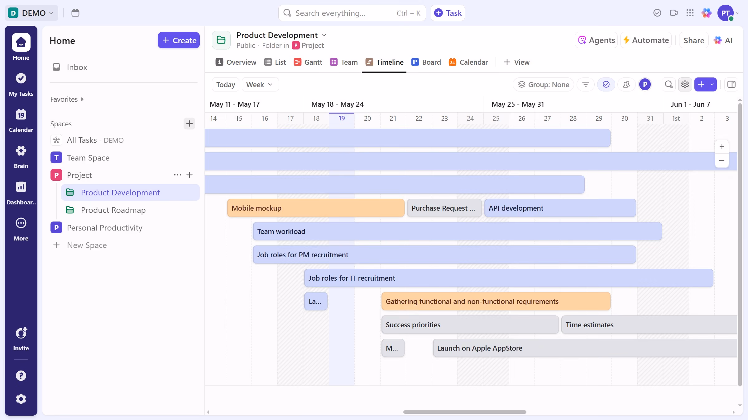 How to set Me Mode as the default in your Timeline view in ClickUp