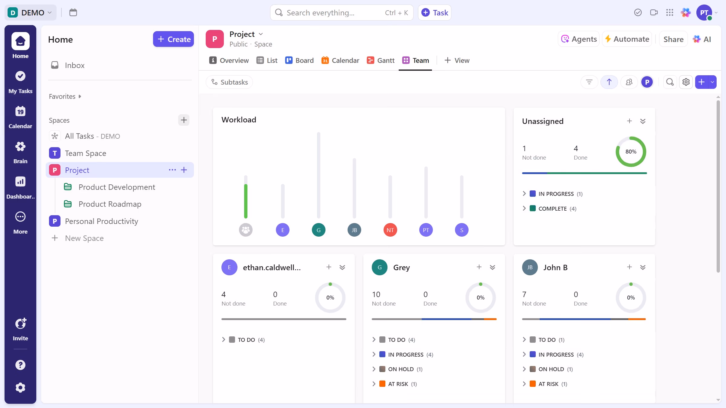 How to create a task from Team view in ClickUp