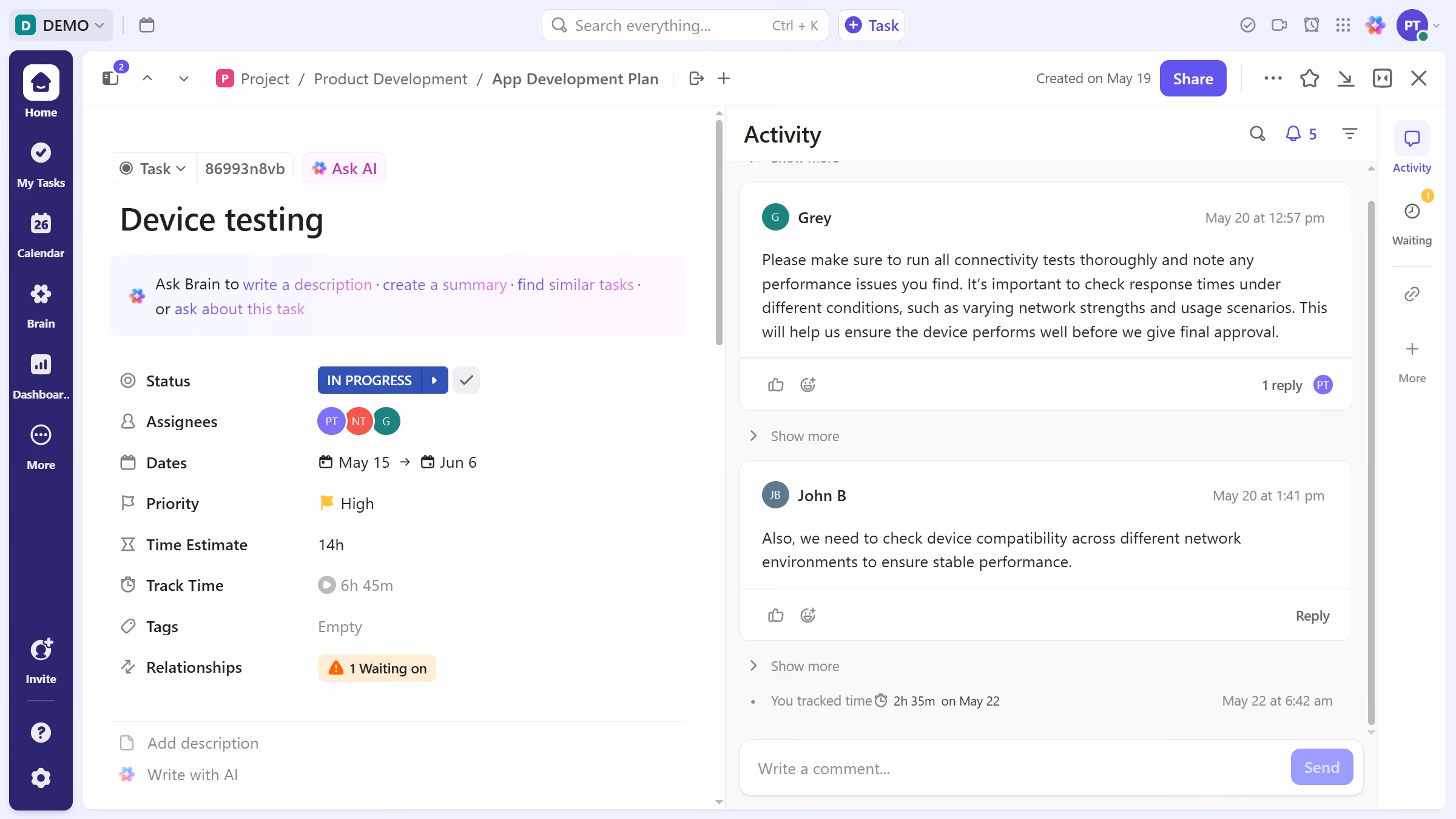 How to summarize long comments or threads using AI Brain in ClickUp