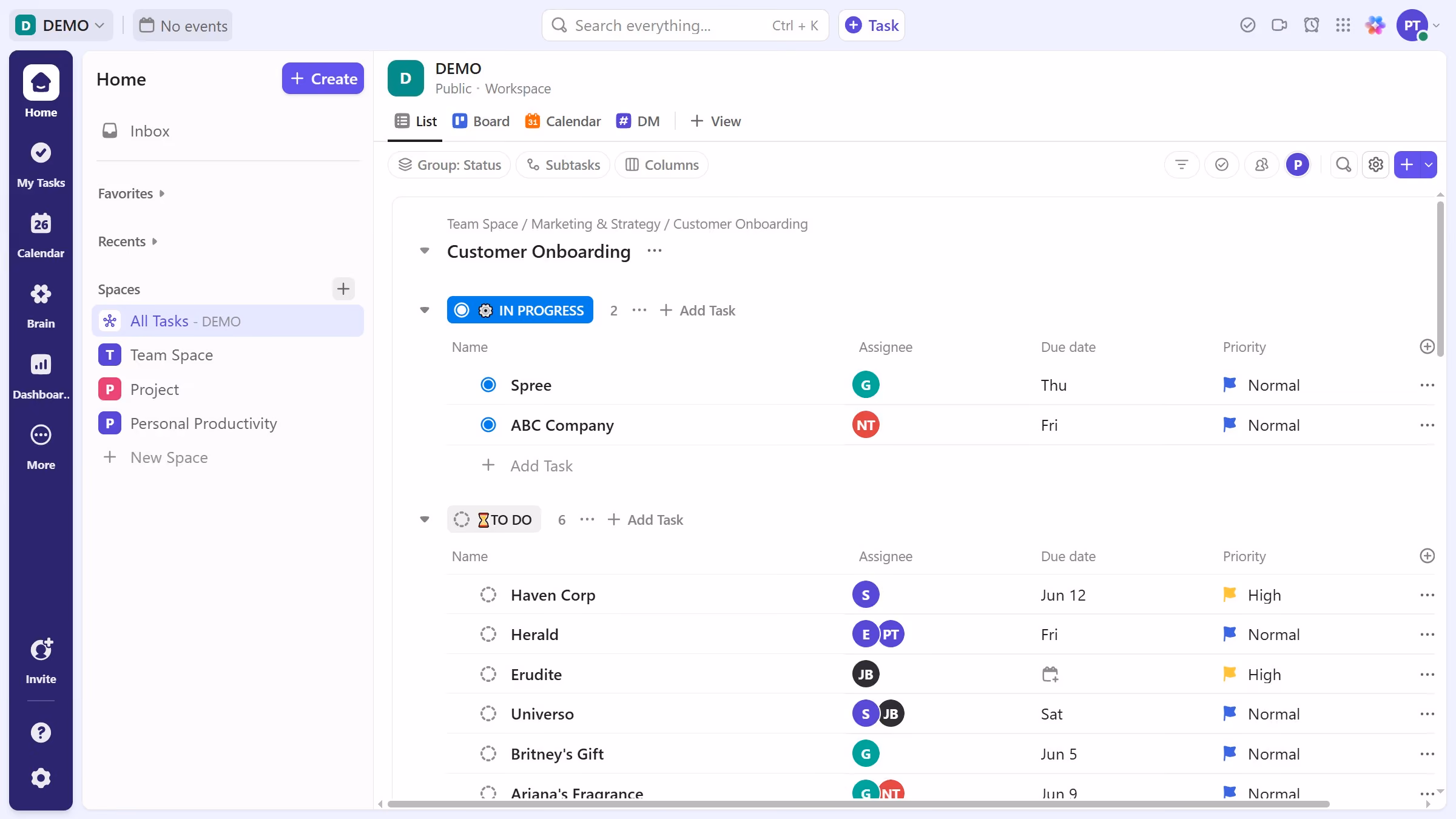 How to plan a task using the dock in ClickUp