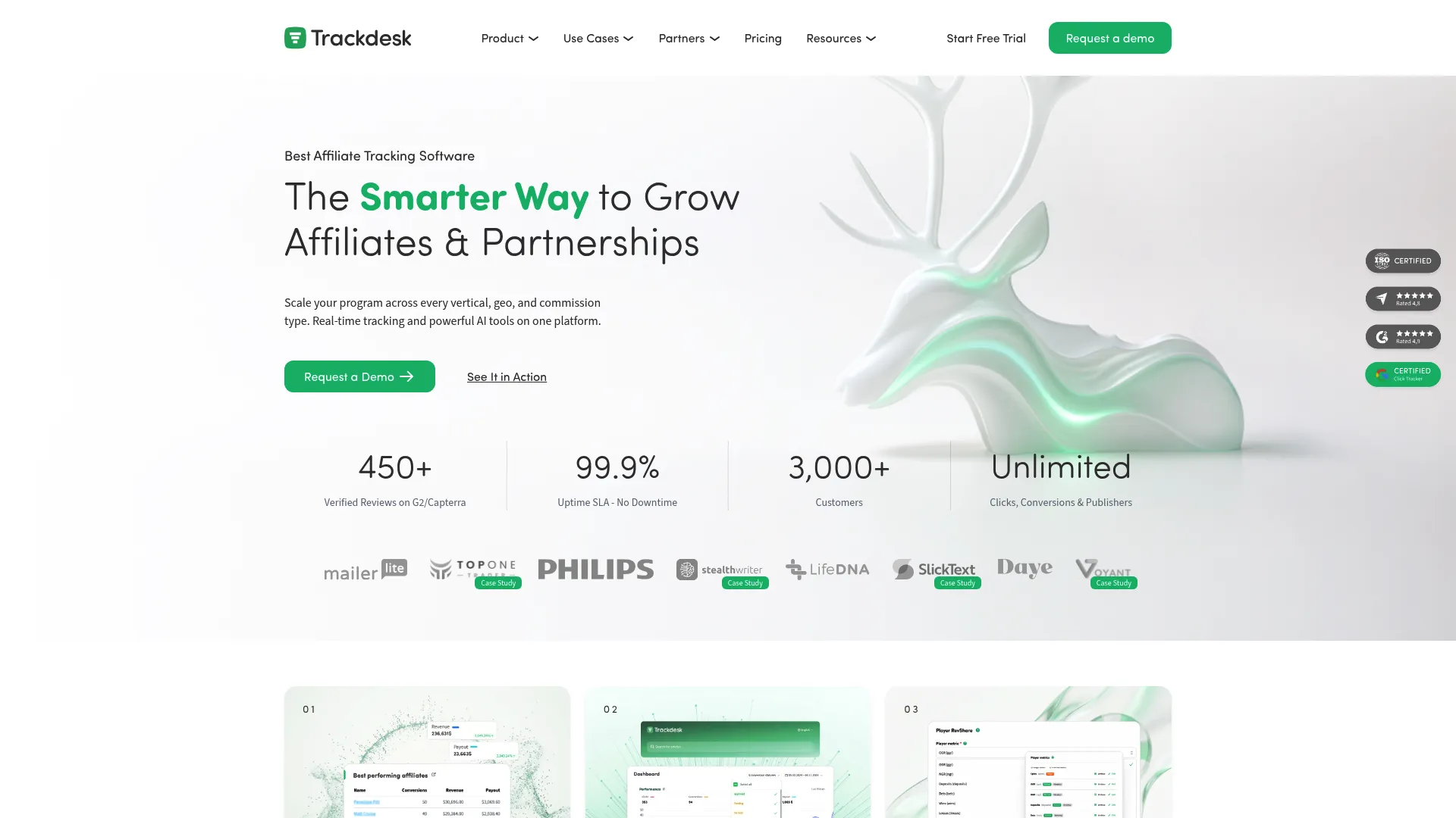 Trackdesk affiliate and partner tracking software homepage