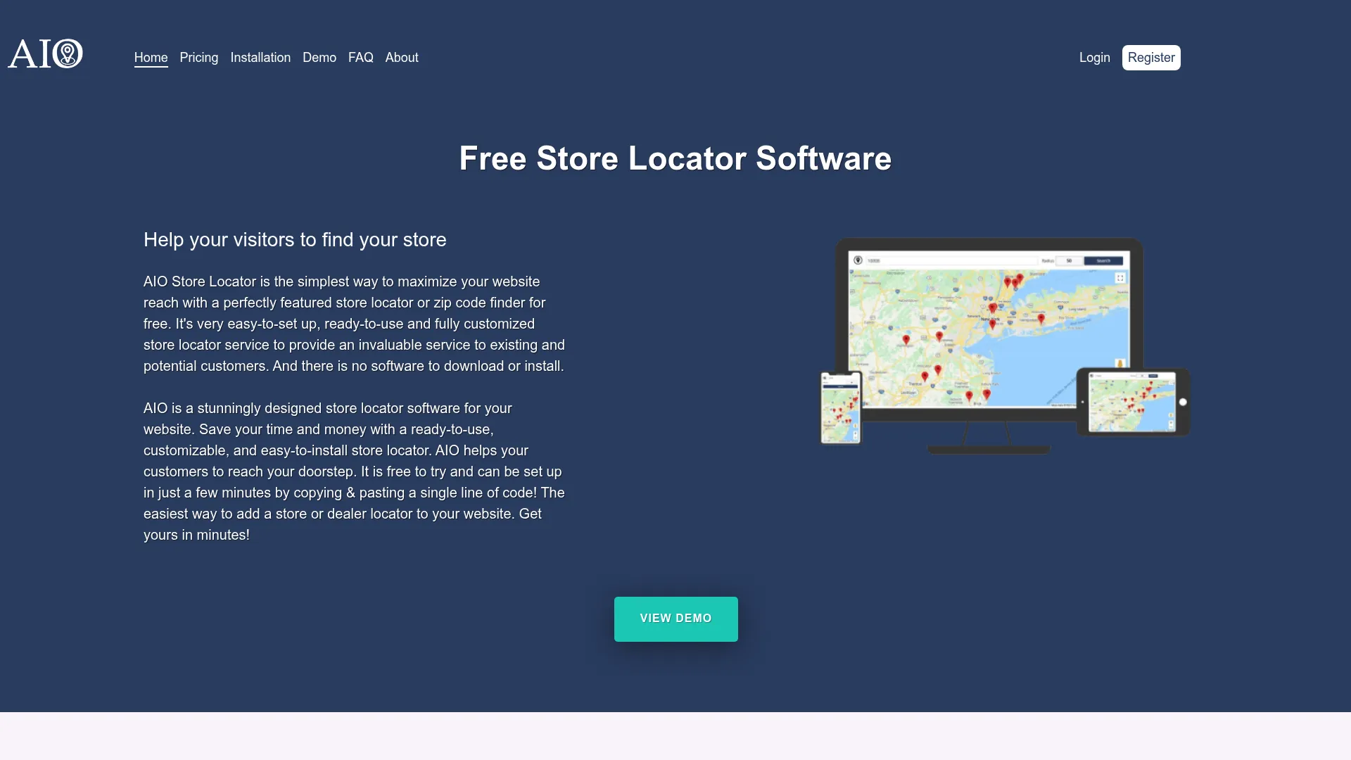 AIO Store Locator software homepage