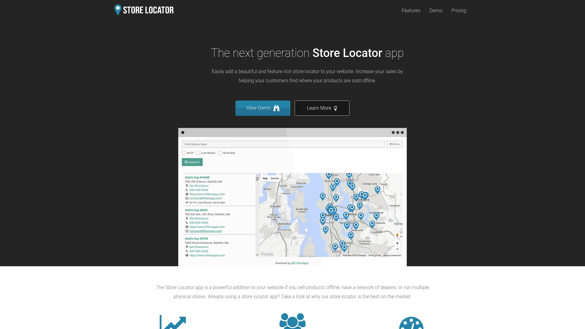 Lifter Store Locator app homepage