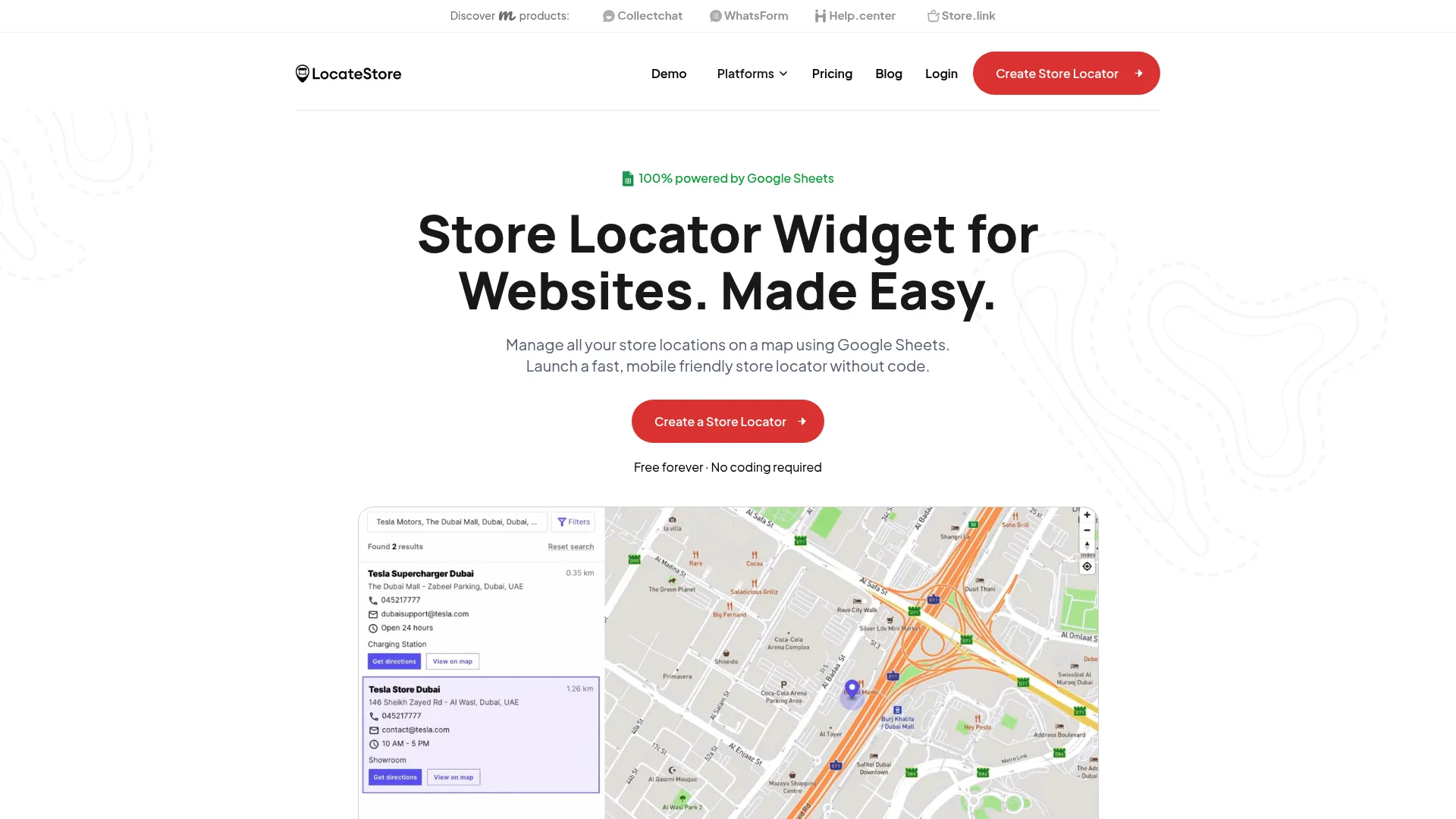 LocateStore Google Sheets store locator homepage