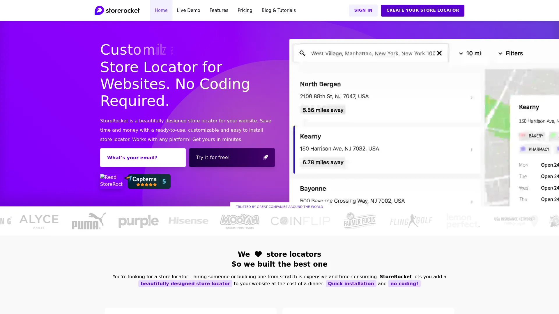 StoreRocket store locator platform homepage