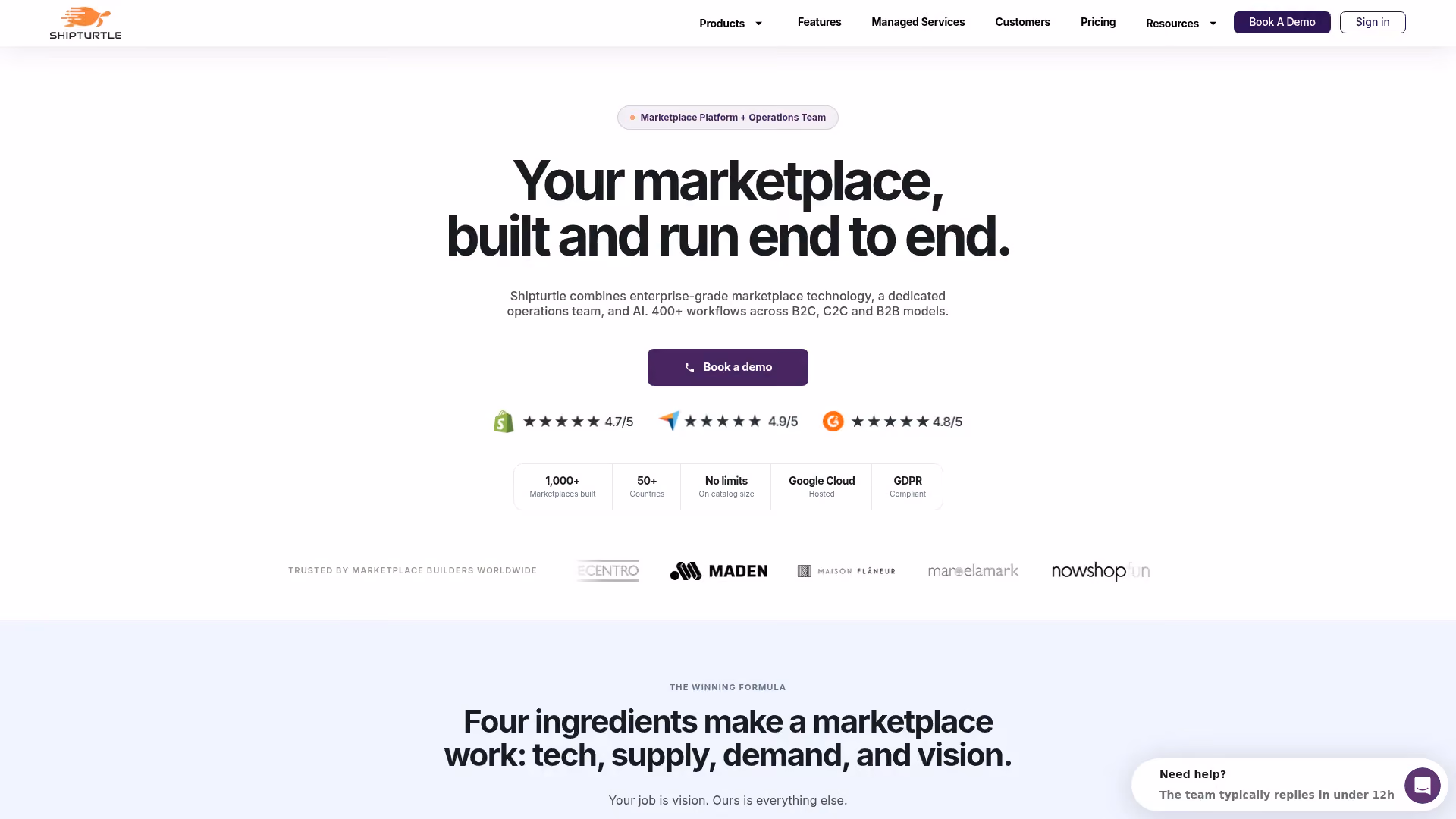 Shipturtle multi-vendor marketplace and shipping software homepage