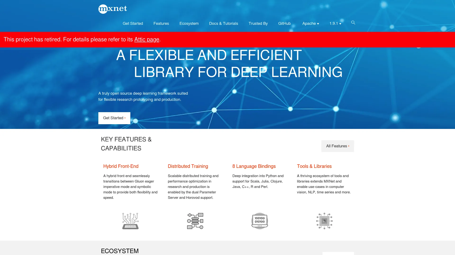 Apache MXNet page screenshot