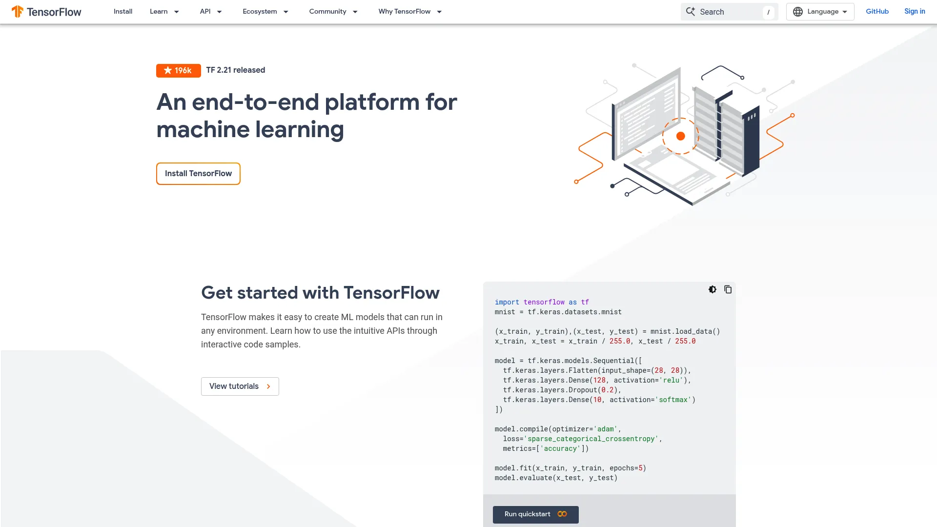 TensorFlow homepage screenshot
