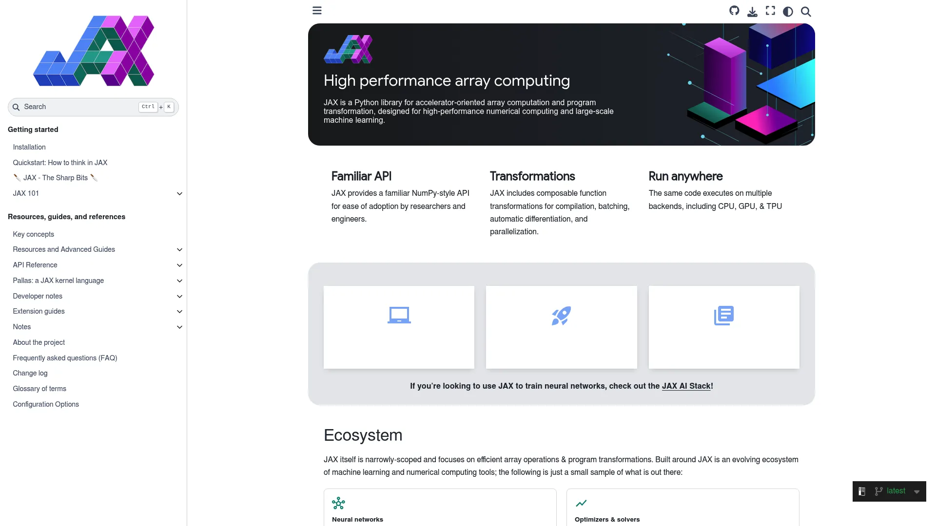 JAX documentation screenshot