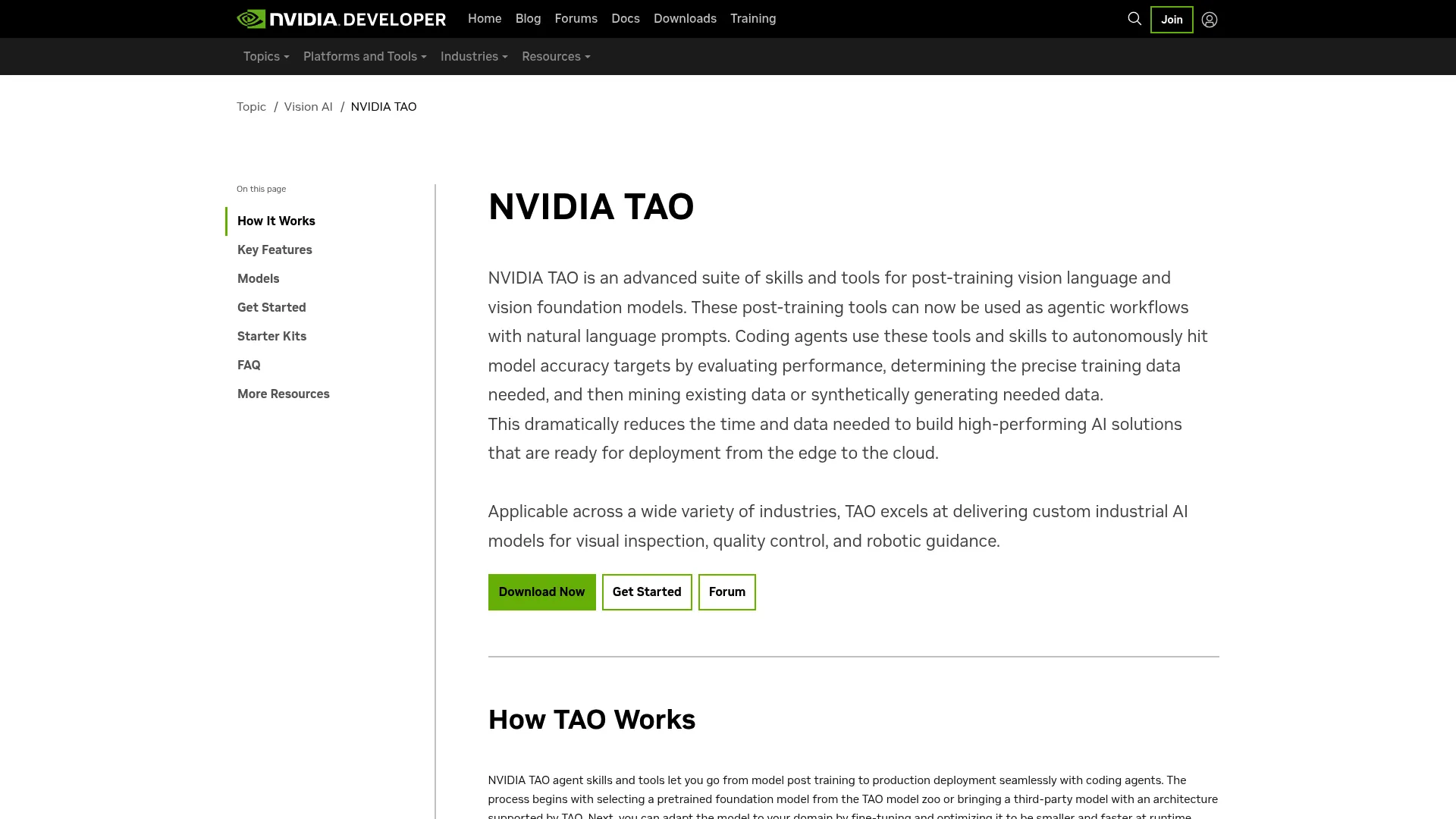 TAO Toolkit page screenshot