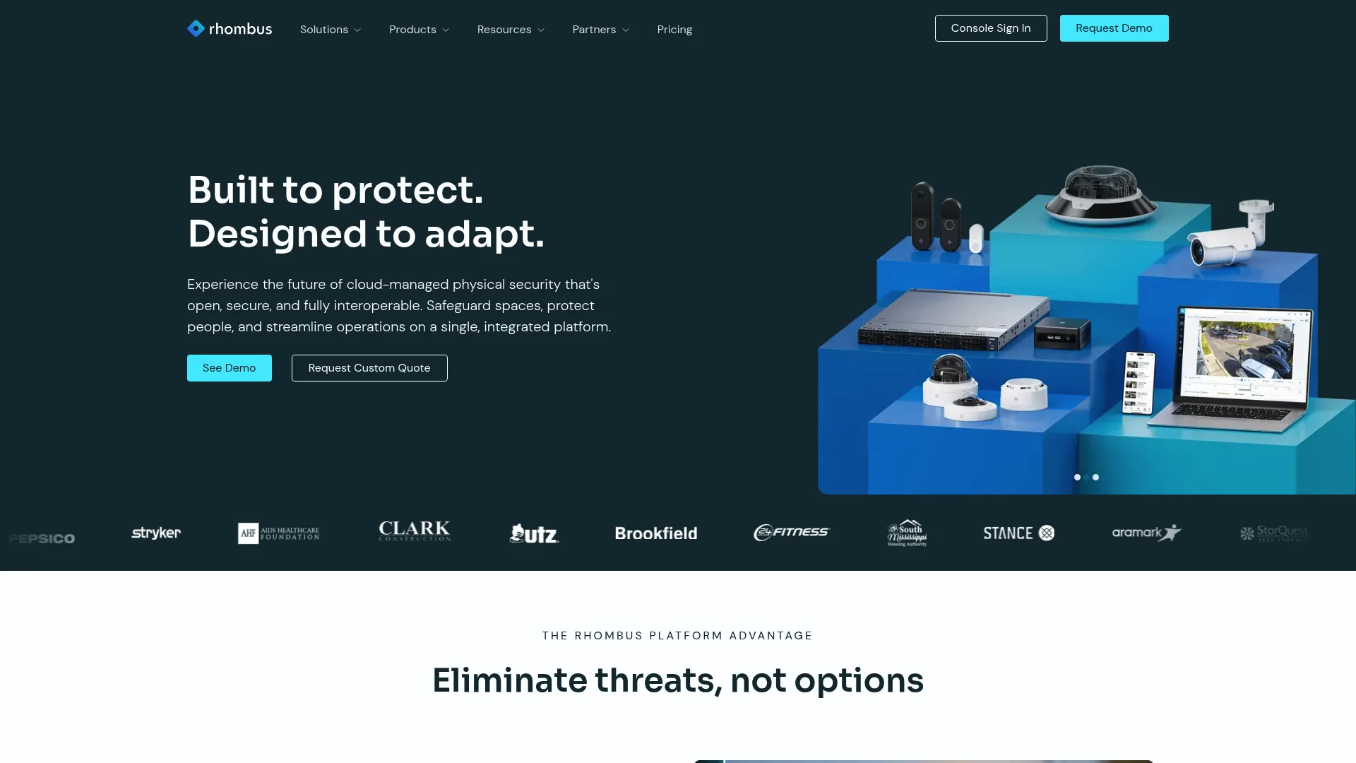 Rhombus Systems cloud-managed physical security platform homepage