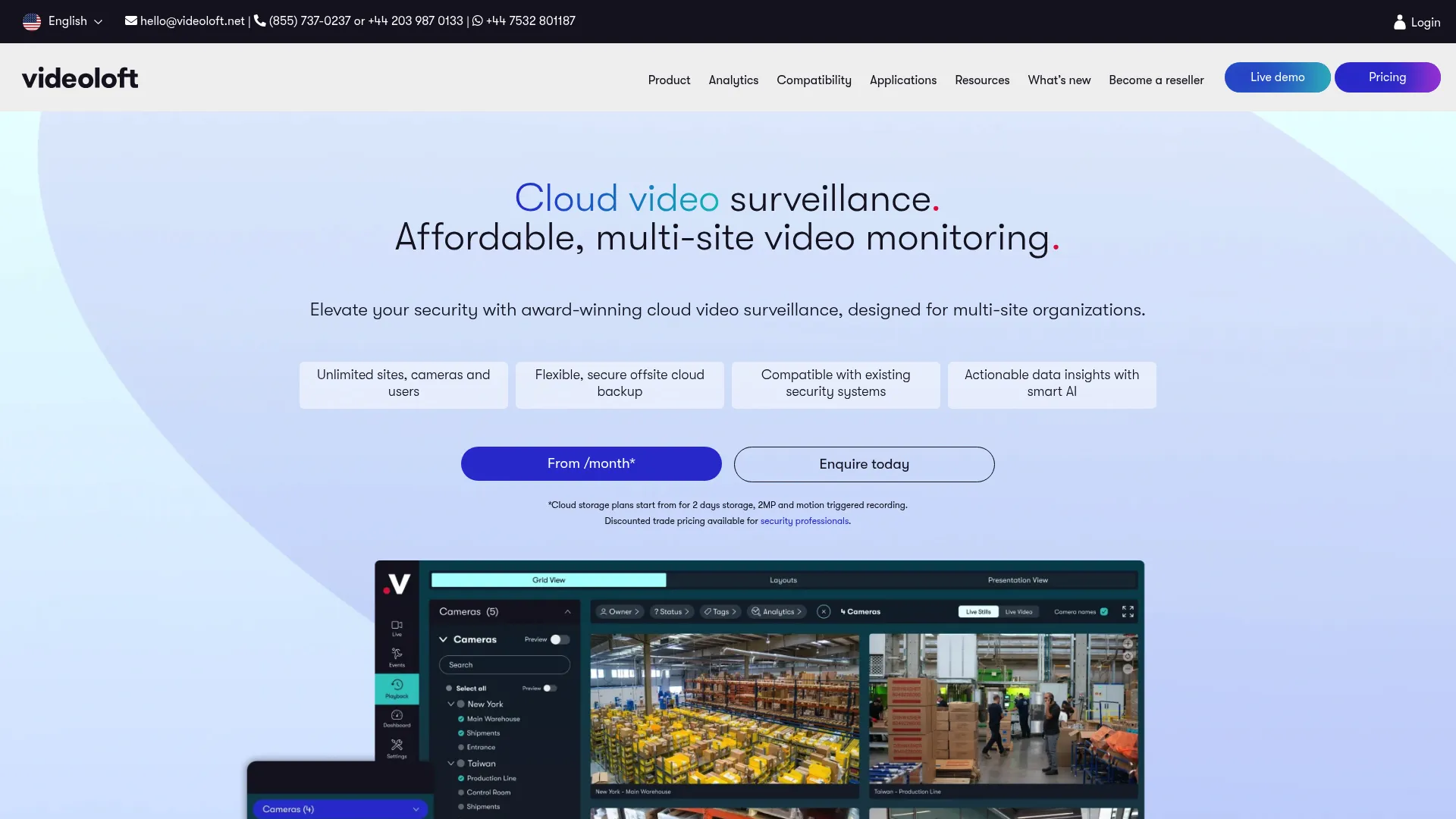 Videoloft cloud video management system homepage