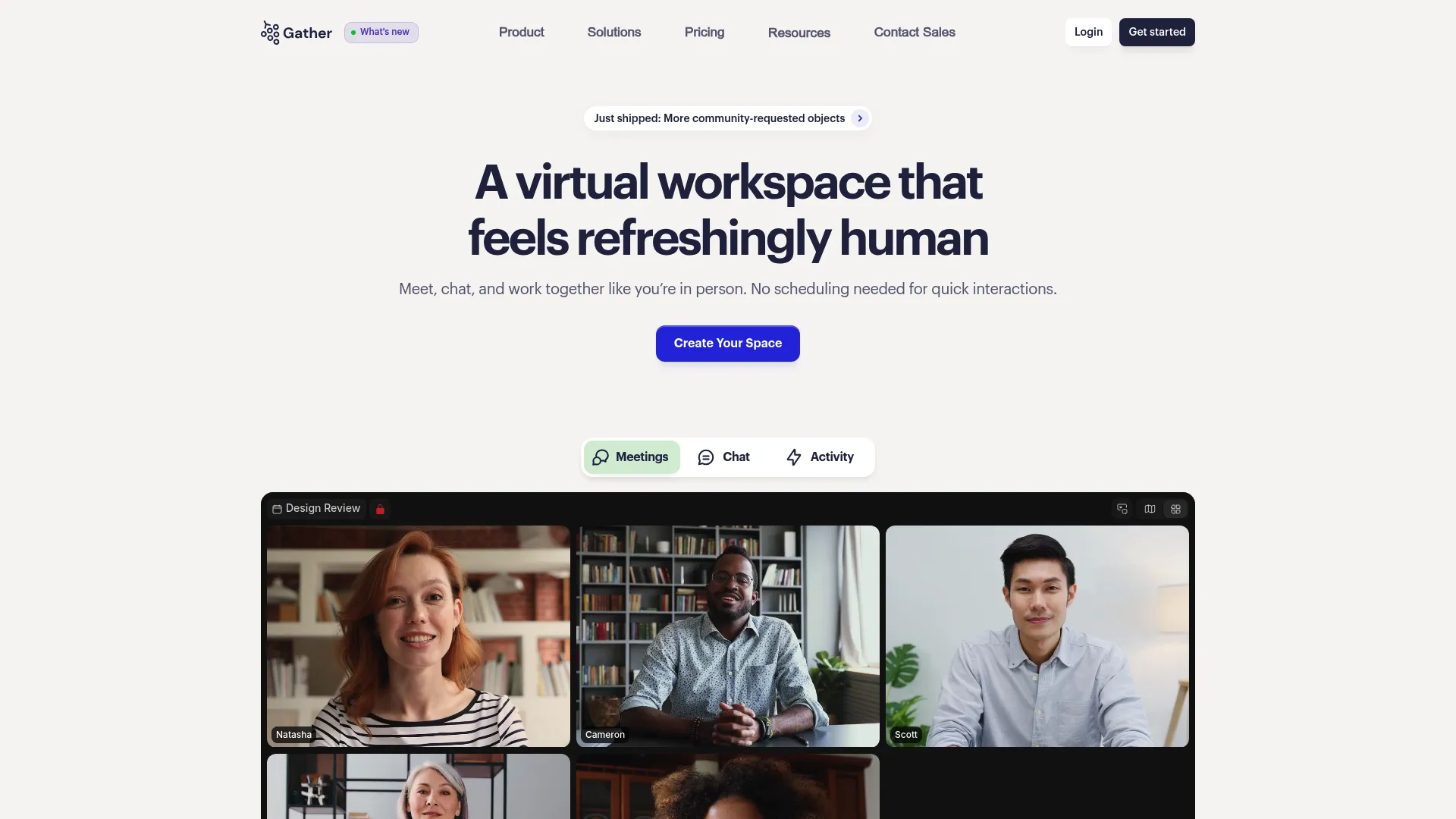 Gather virtual workspace software interface