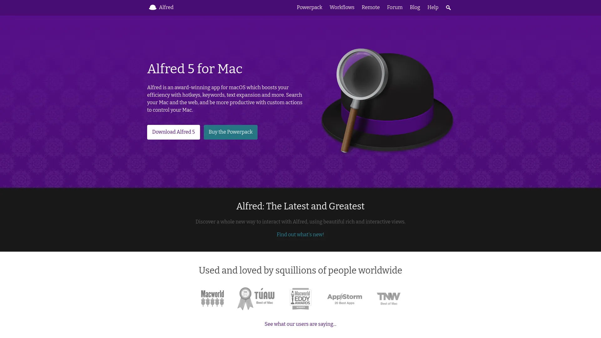 Alfred Mac launcher and snippets homepage