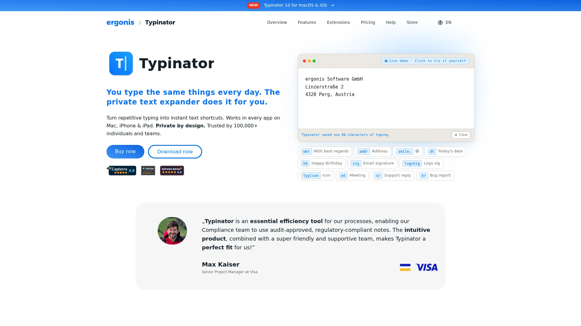 Typinator Mac text expander homepage