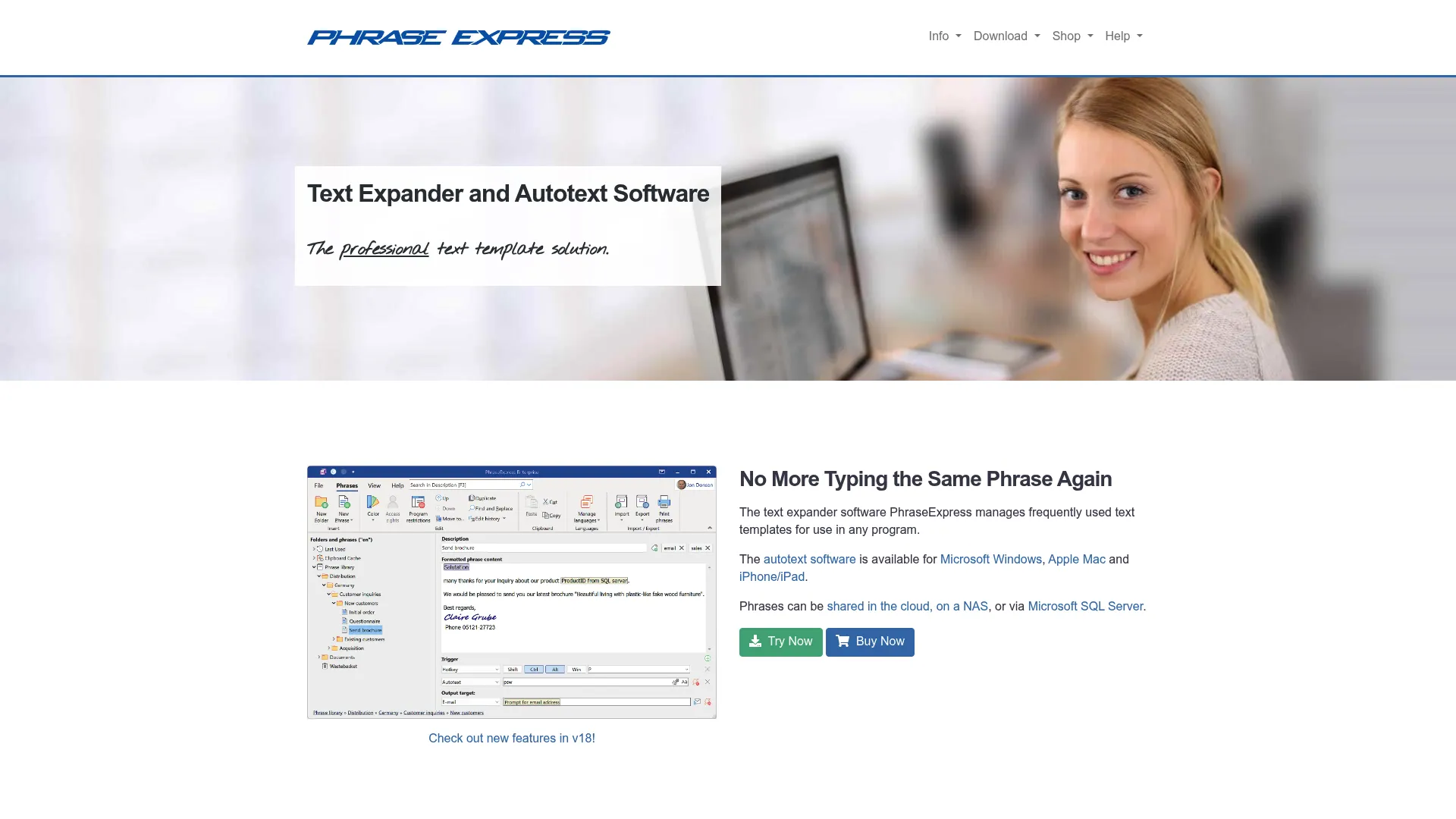 PhraseExpress text expansion software homepage