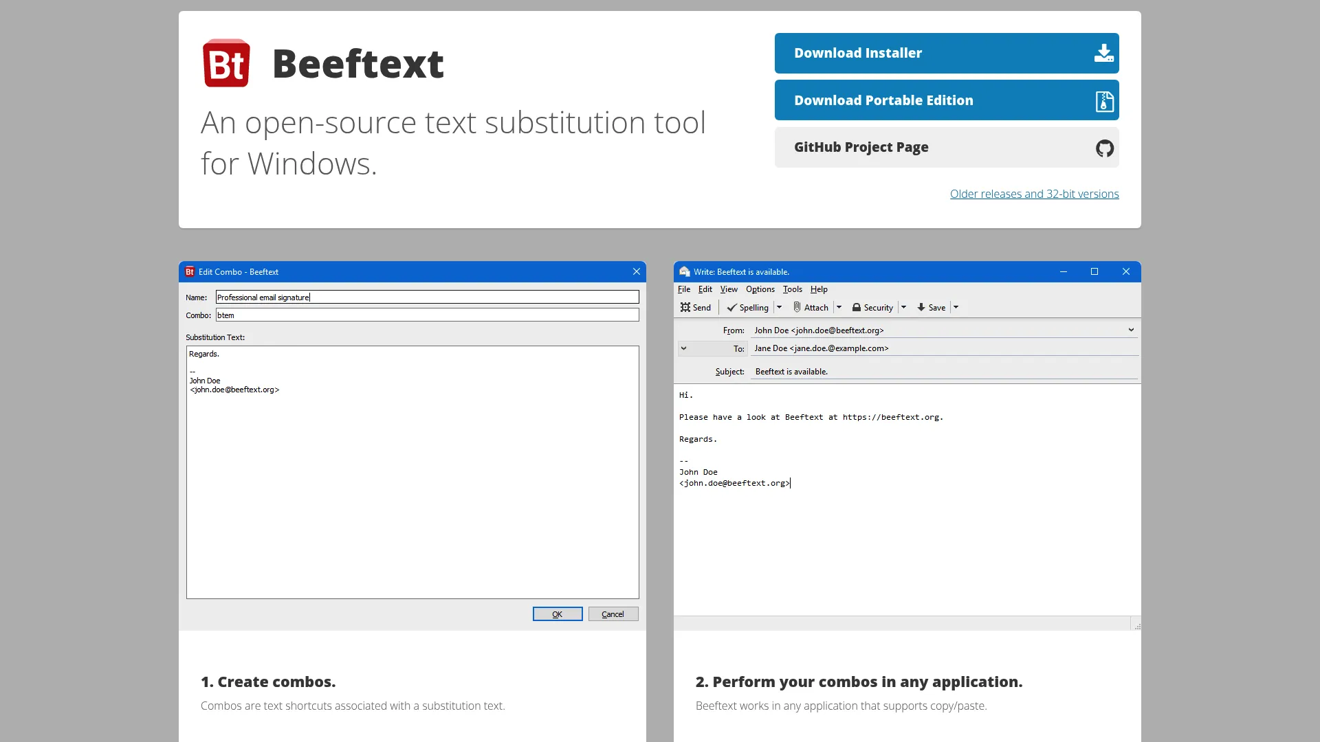Beeftext open-source Windows text expander homepage