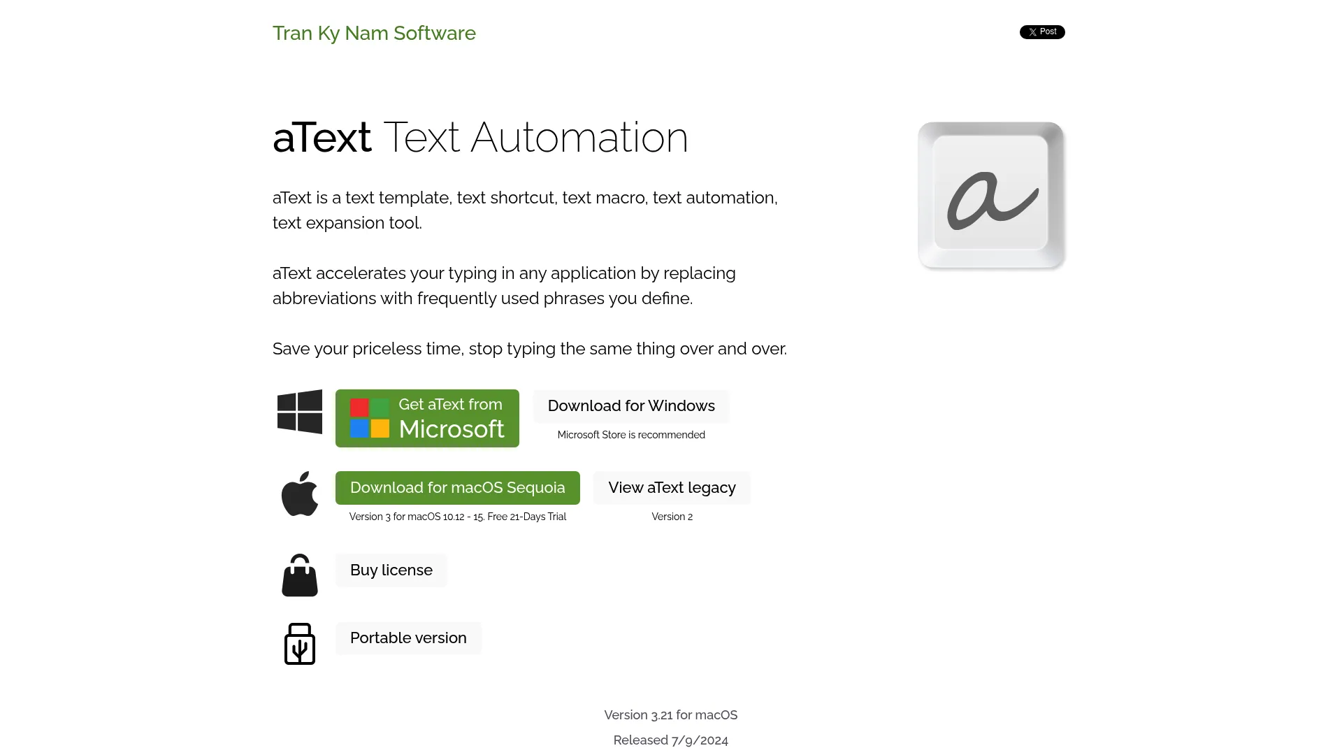 aText text expansion app homepage