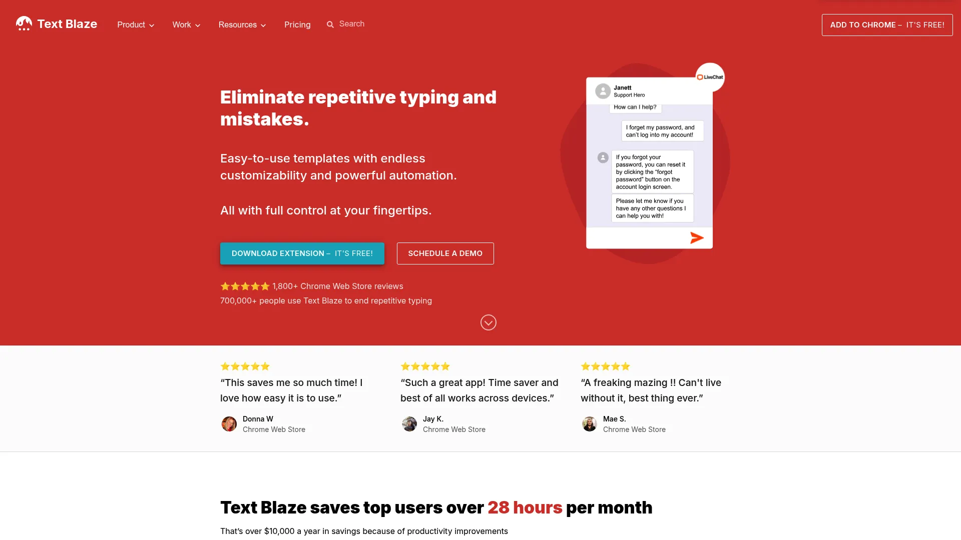Text Blaze browser-based text expander homepage
